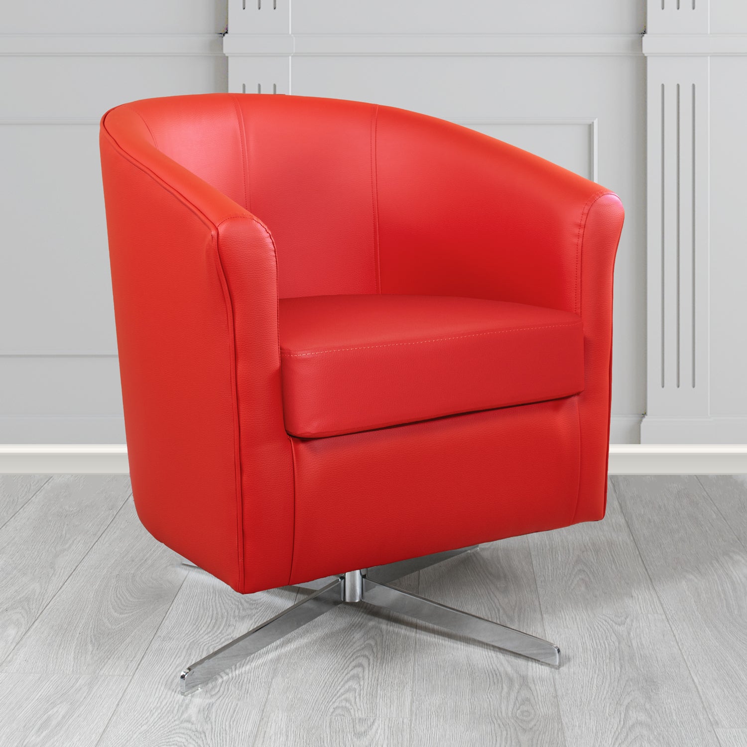 Cannes Swivel Tub Chair in Madrid Rouge Faux Leather - The Tub Chair Shop
