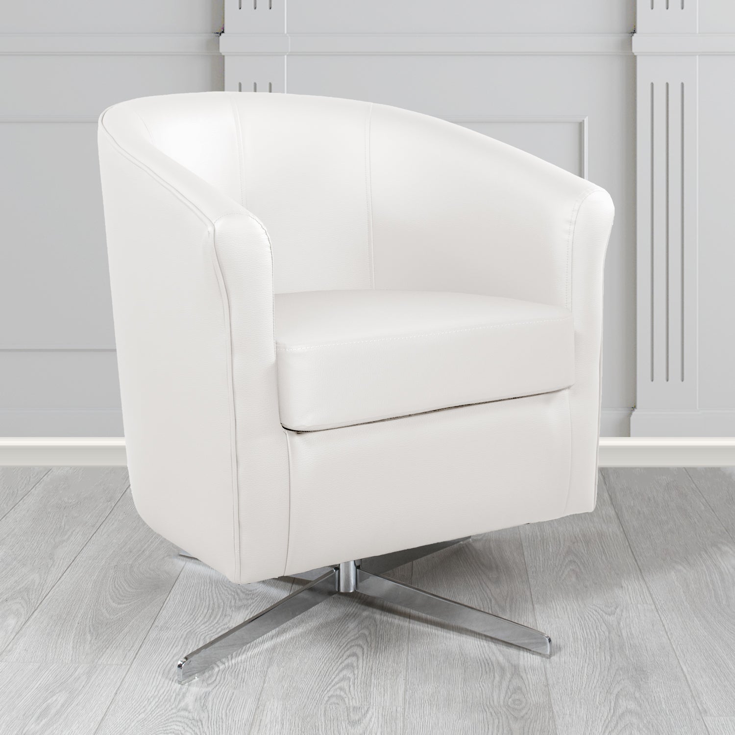 Cannes Swivel Tub Chair in Madrid White Faux Leather - The Tub Chair Shop