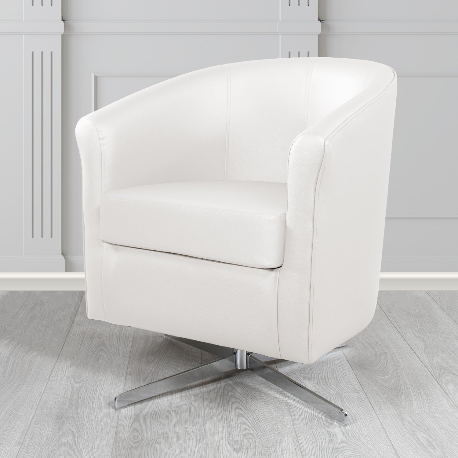 Cannes Swivel Tub Chair in Madrid White Faux Leather - The Tub Chair Shop