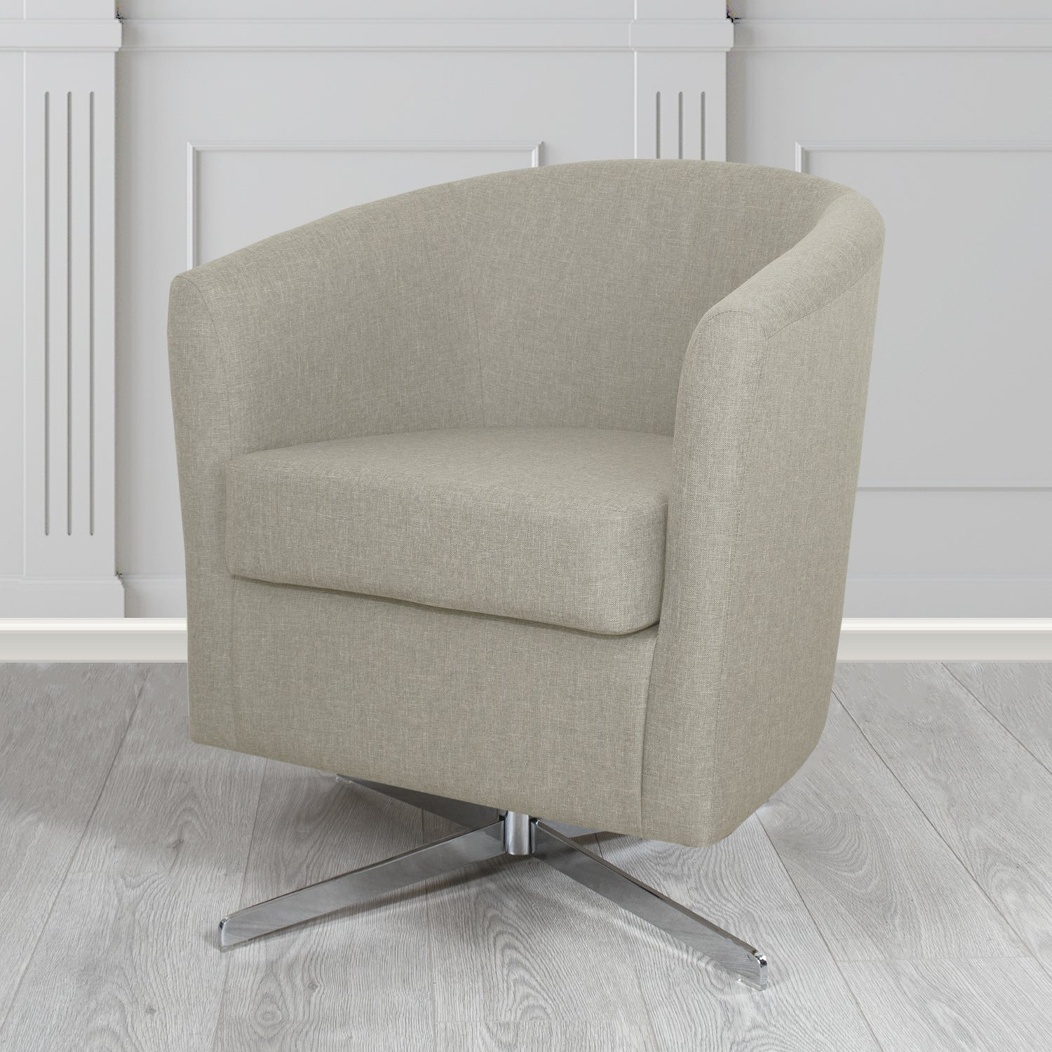 Cannes Swivel Tub Chair in Mark Alexander Heritage Crib 5 Linen Fabric