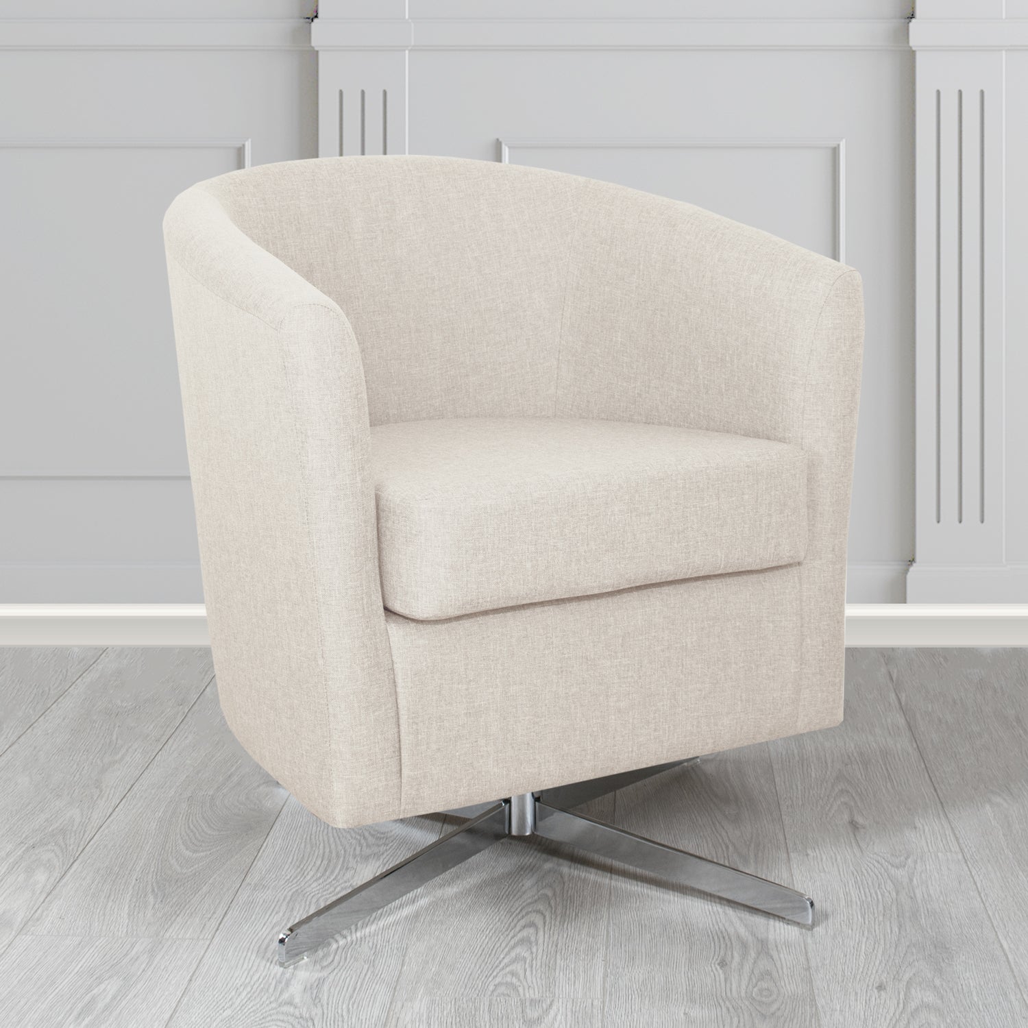 Cannes Swivel Tub Chair in Mark Alexander Heritage Crib 5 Linen Fabric