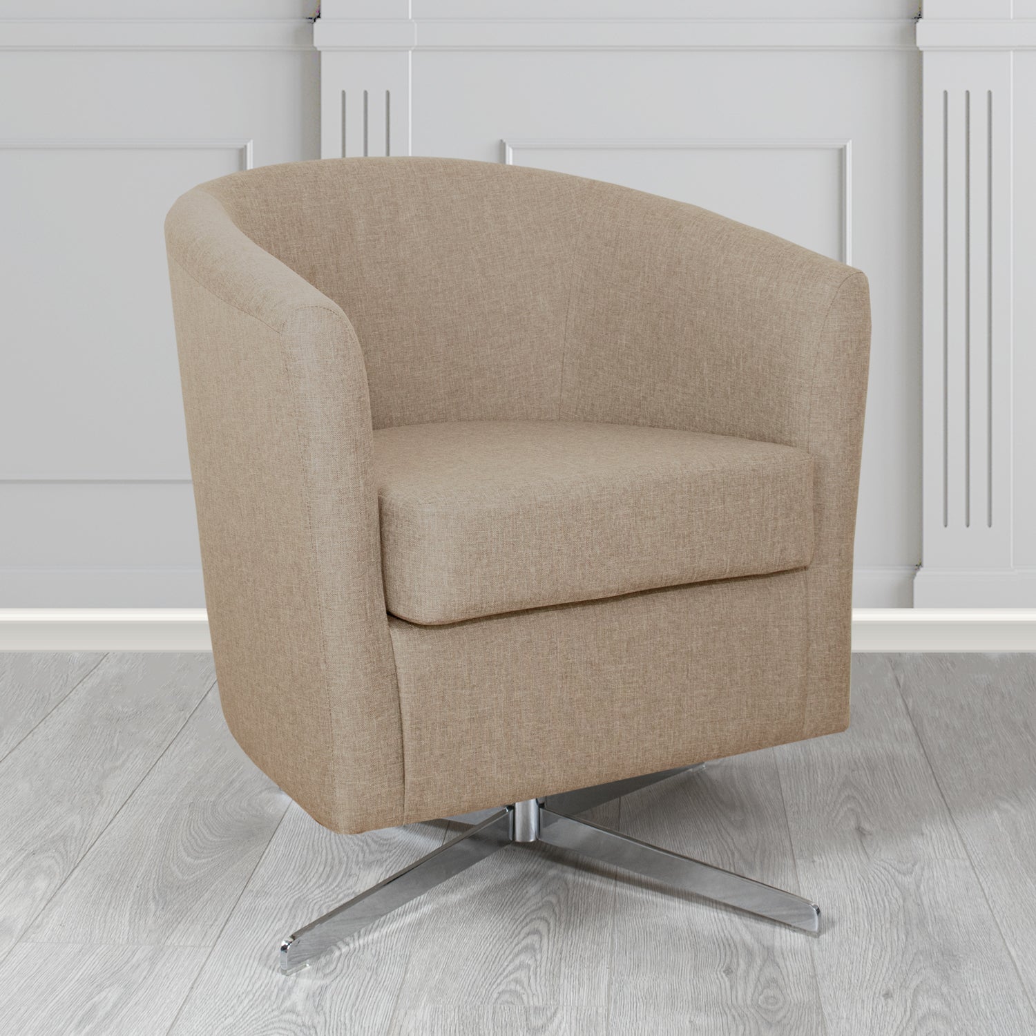 Cannes Swivel Tub Chair in Mark Alexander Heritage Crib 5 Linen Fabric