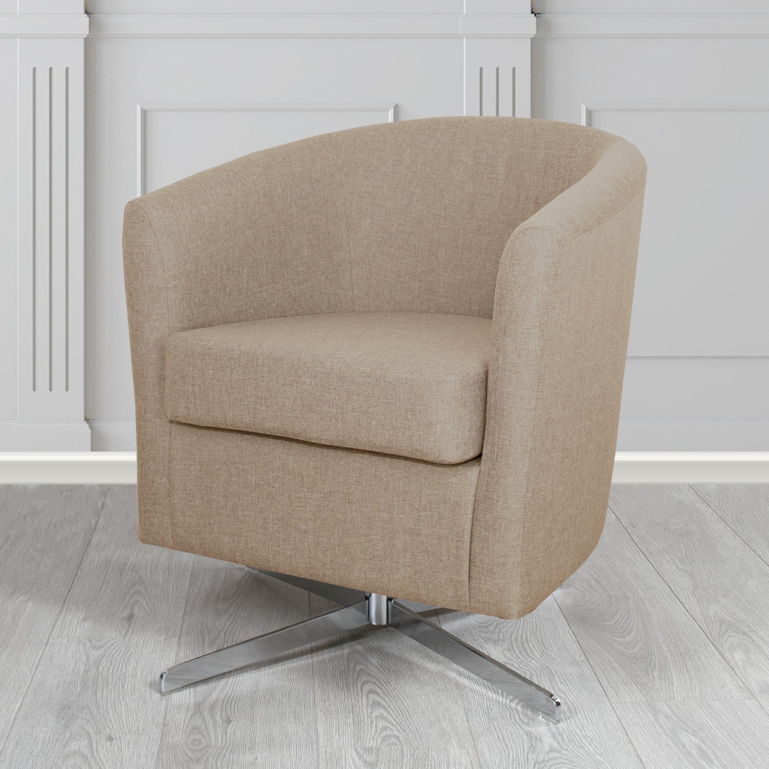 Cannes Swivel Tub Chair in Mark Alexander Heritage Crib 5 Linen Fabric