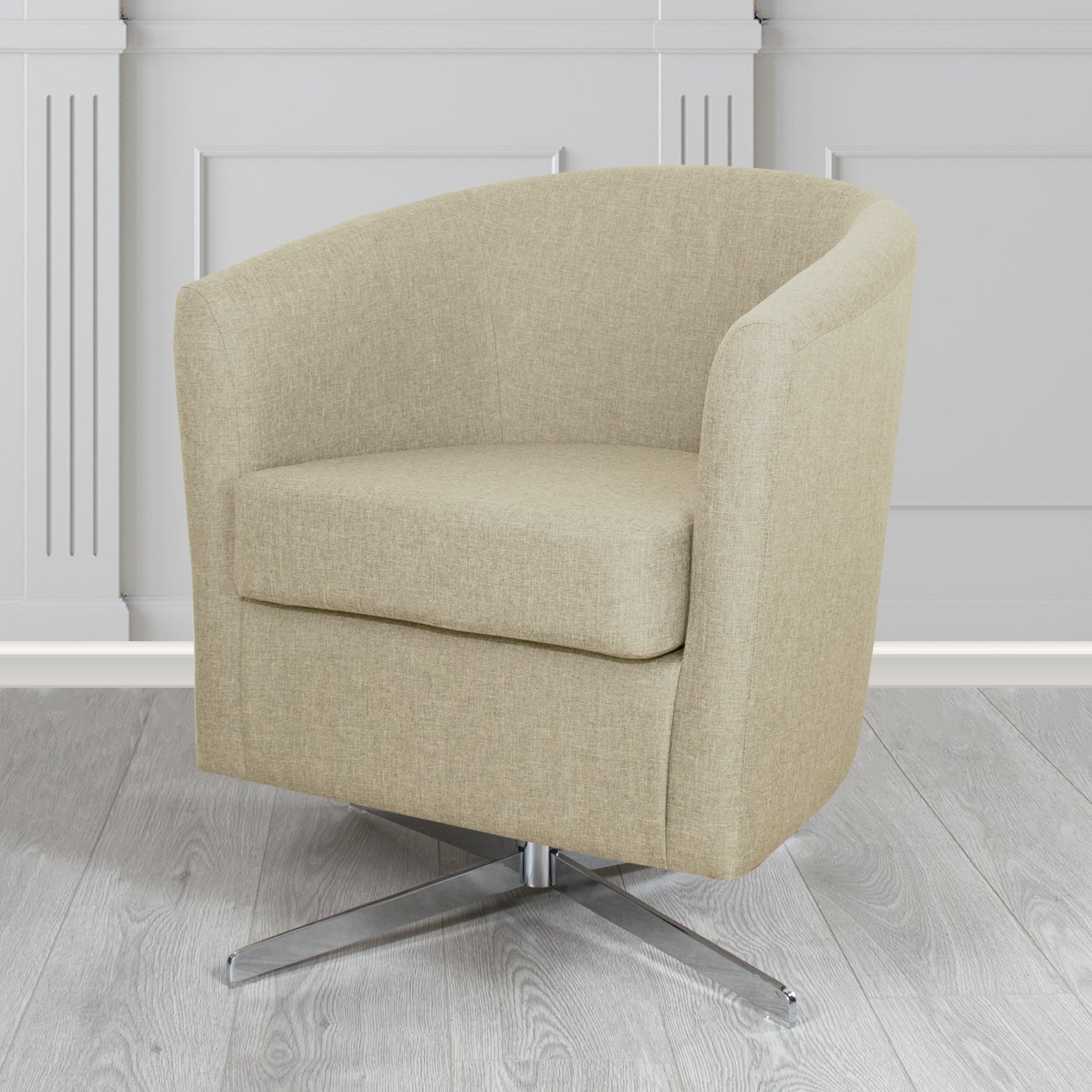 Cannes Swivel Tub Chair in Mark Alexander Heritage Crib 5 Linen Fabric