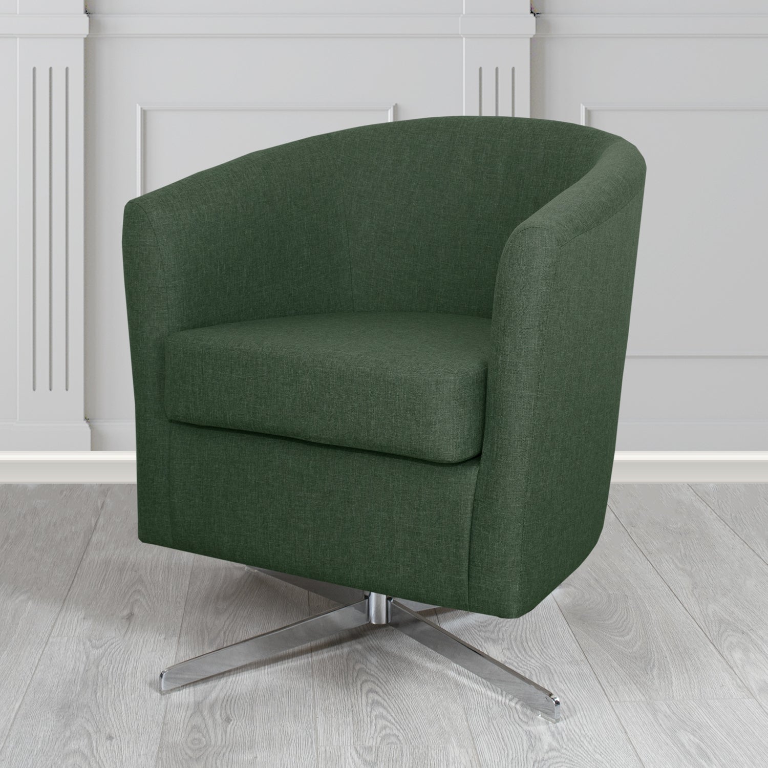Cannes Swivel Tub Chair in Mark Alexander Heritage Crib 5 Linen Fabric