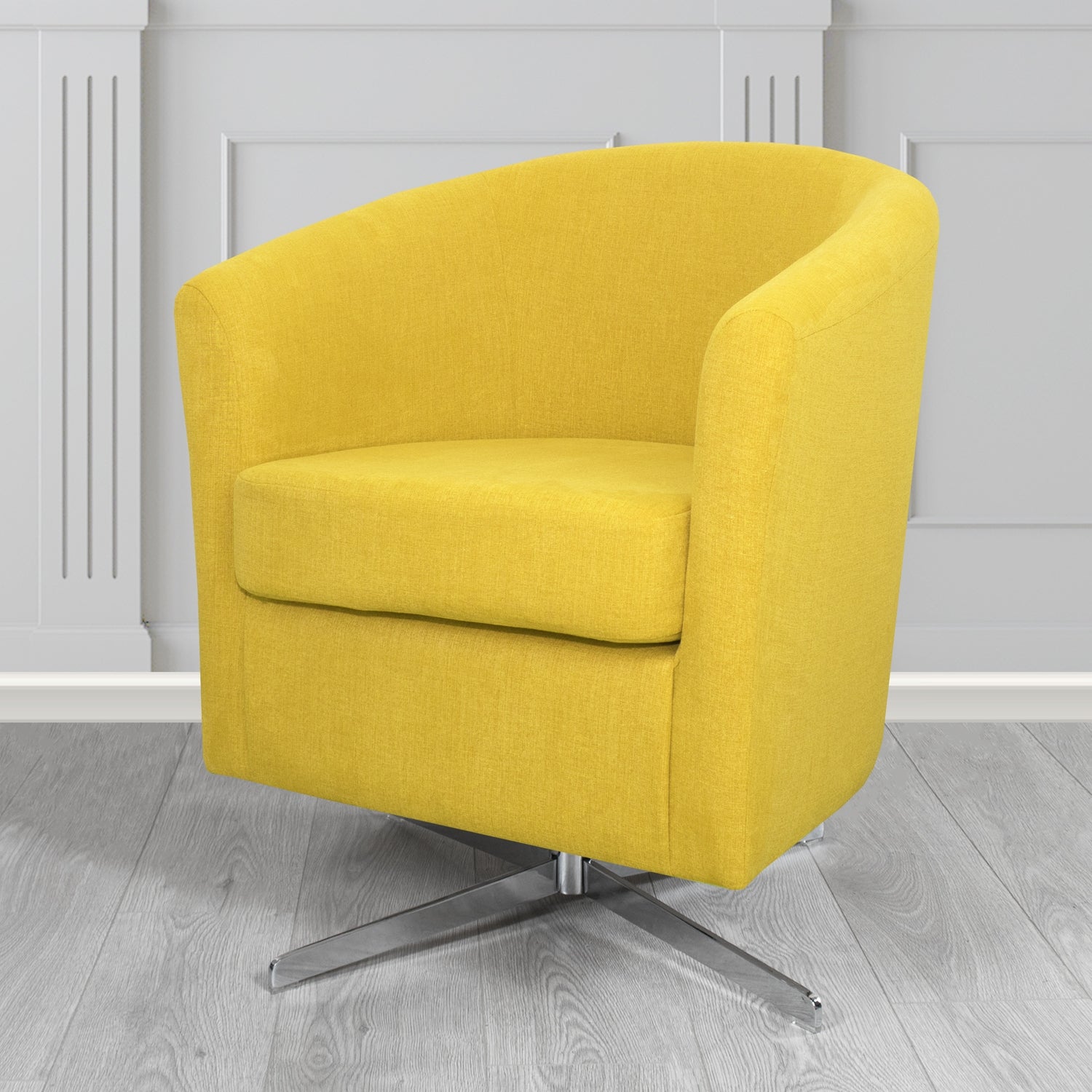 Cannes Swivel Tub Chair in Crib 5 Moda Ochre MOD2228 Linen Fabric