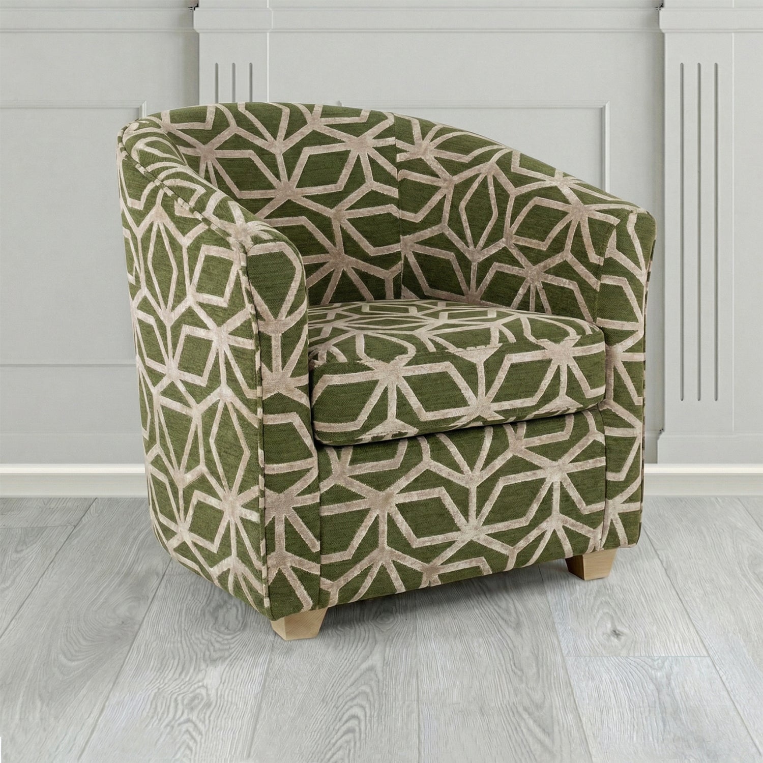 Cannes Tub Chair in Panaz Fabrics Lexington Corinthia Geometric Crib 5 Velvet Fabric