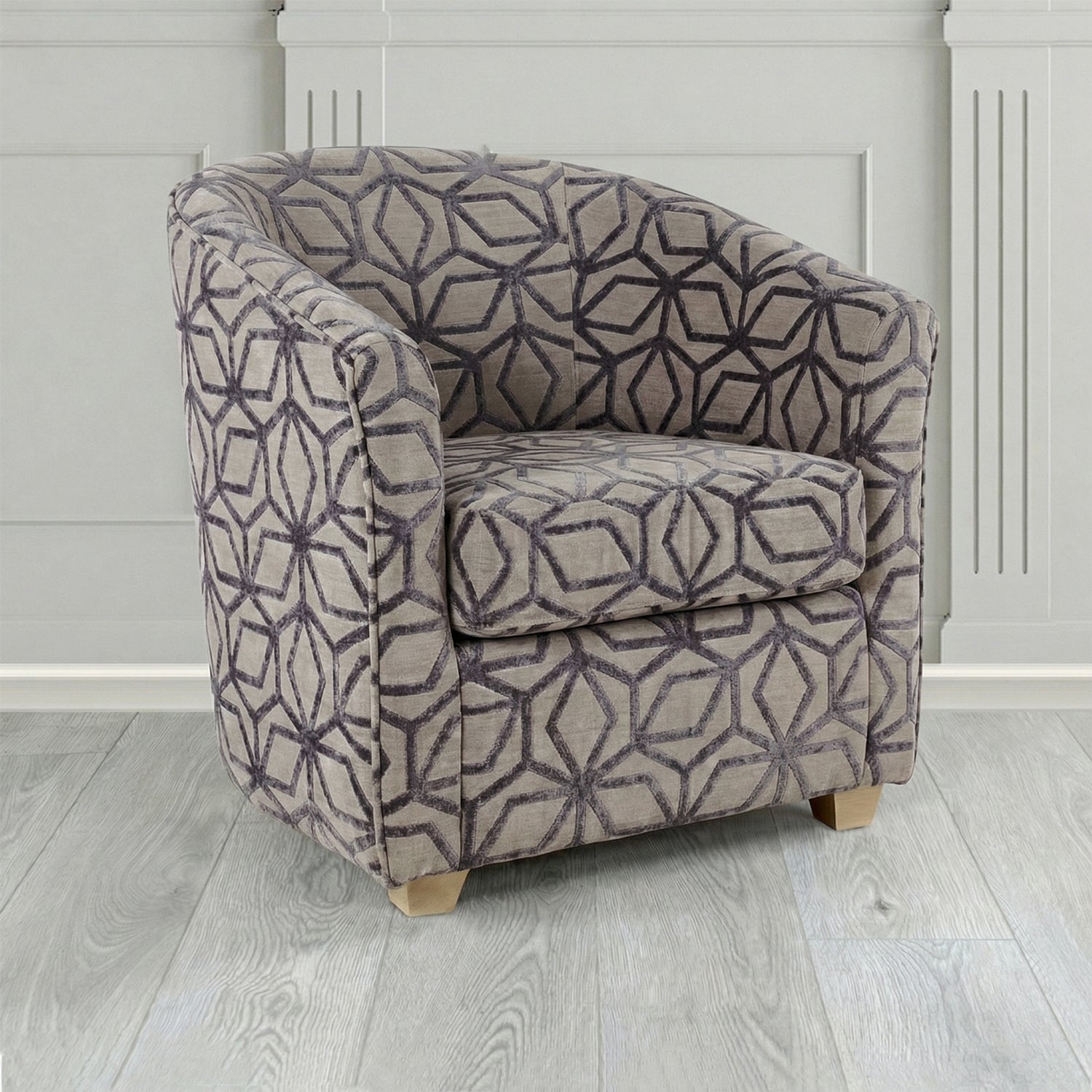 Cannes Tub Chair in Panaz Fabrics Lexington Corinthia Geometric Crib 5 Velvet Fabric