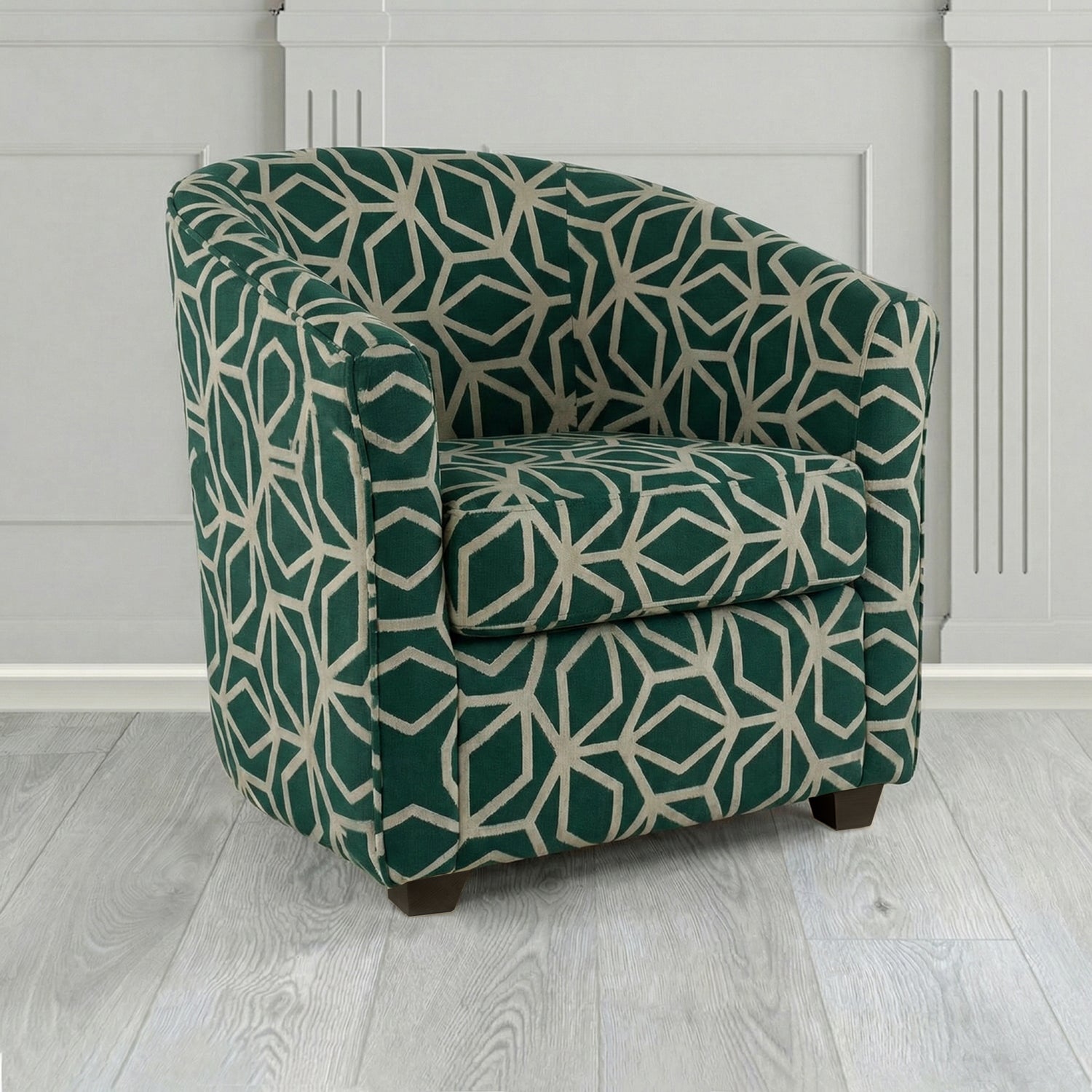 Cannes Tub Chair in Panaz Fabrics Lexington Corinthia Geometric Crib 5 Velvet Fabric