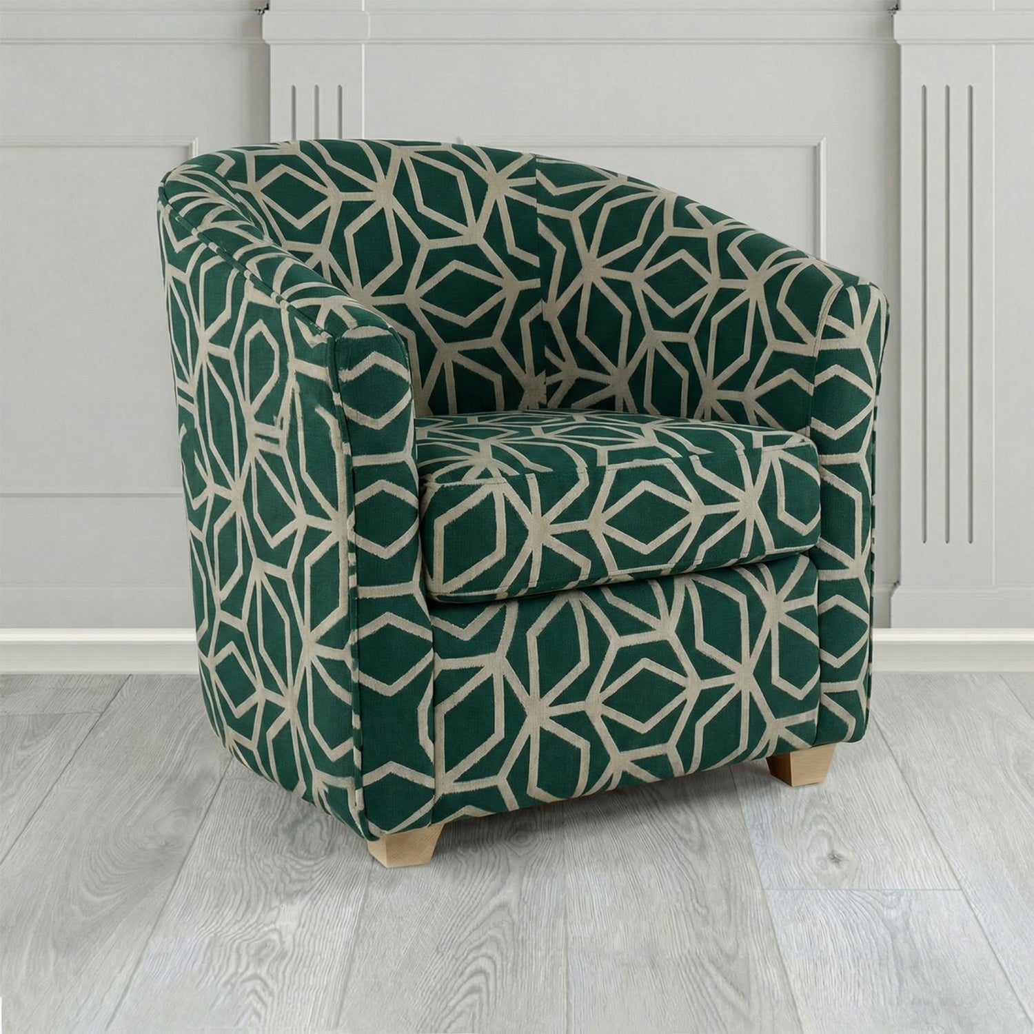 Cannes Tub Chair in Panaz Fabrics Lexington Corinthia Geometric Crib 5 Velvet Fabric