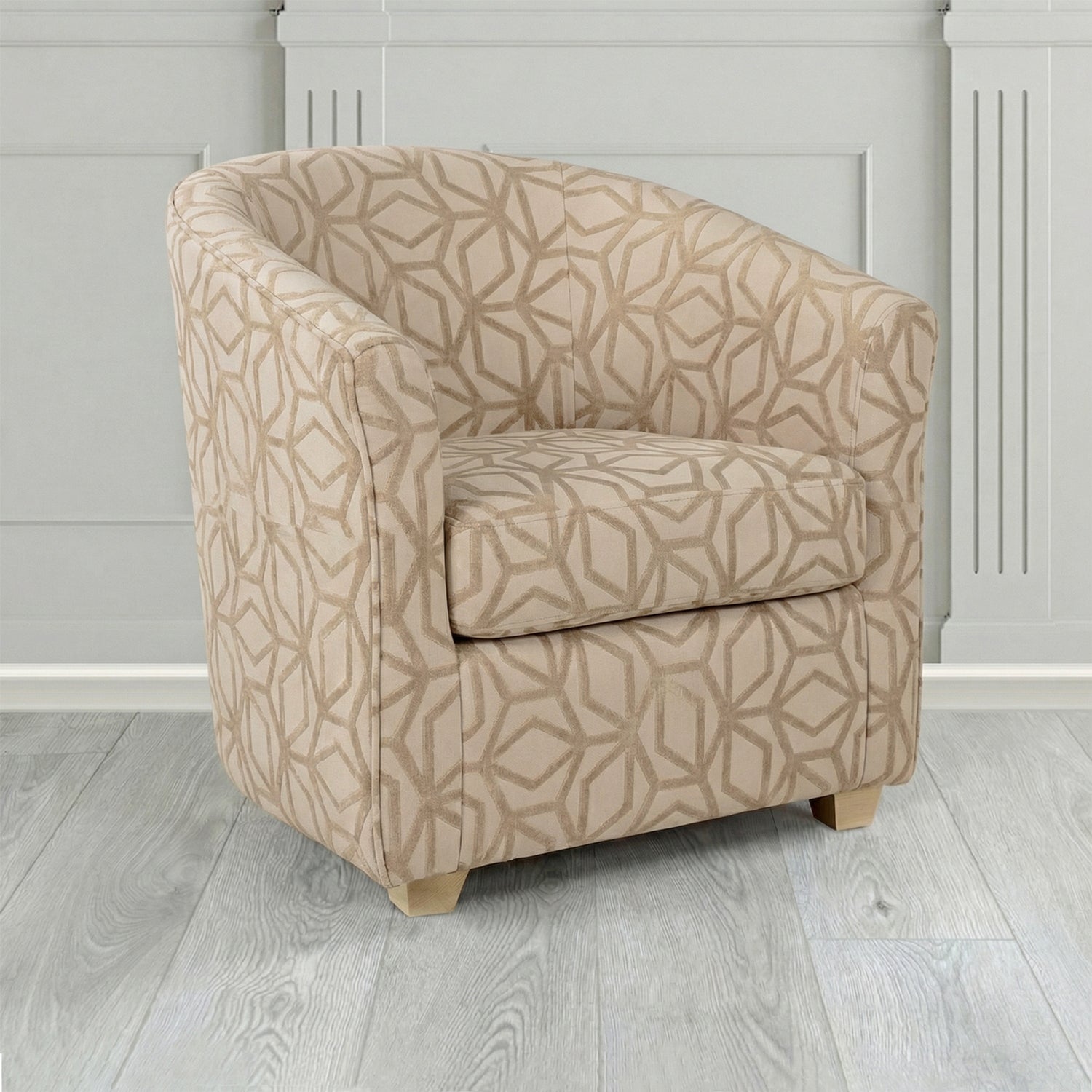 Cannes Tub Chair in Panaz Fabrics Lexington Corinthia Geometric Crib 5 Velvet Fabric