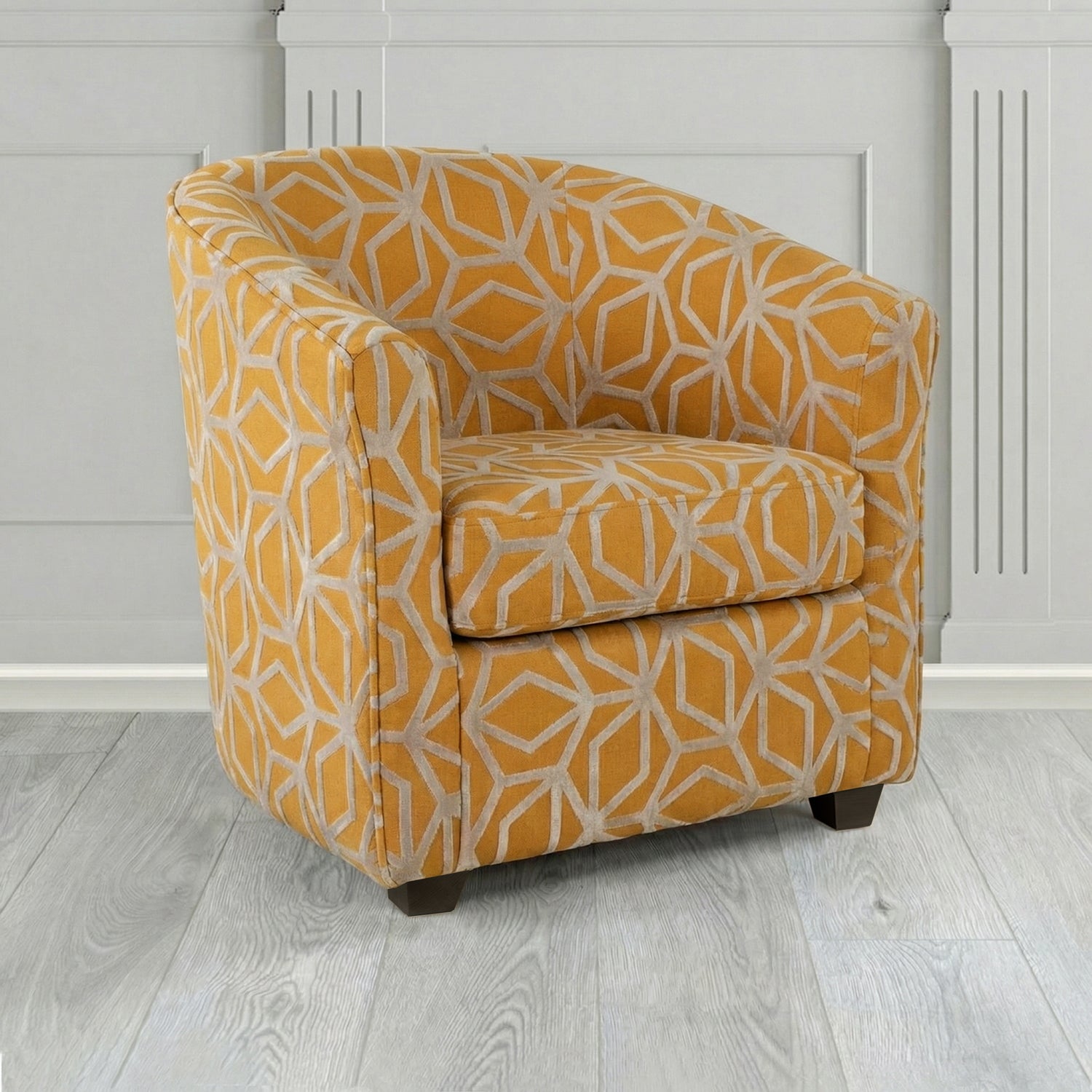 Cannes Tub Chair in Panaz Fabrics Lexington Corinthia Geometric Crib 5 Velvet Fabric