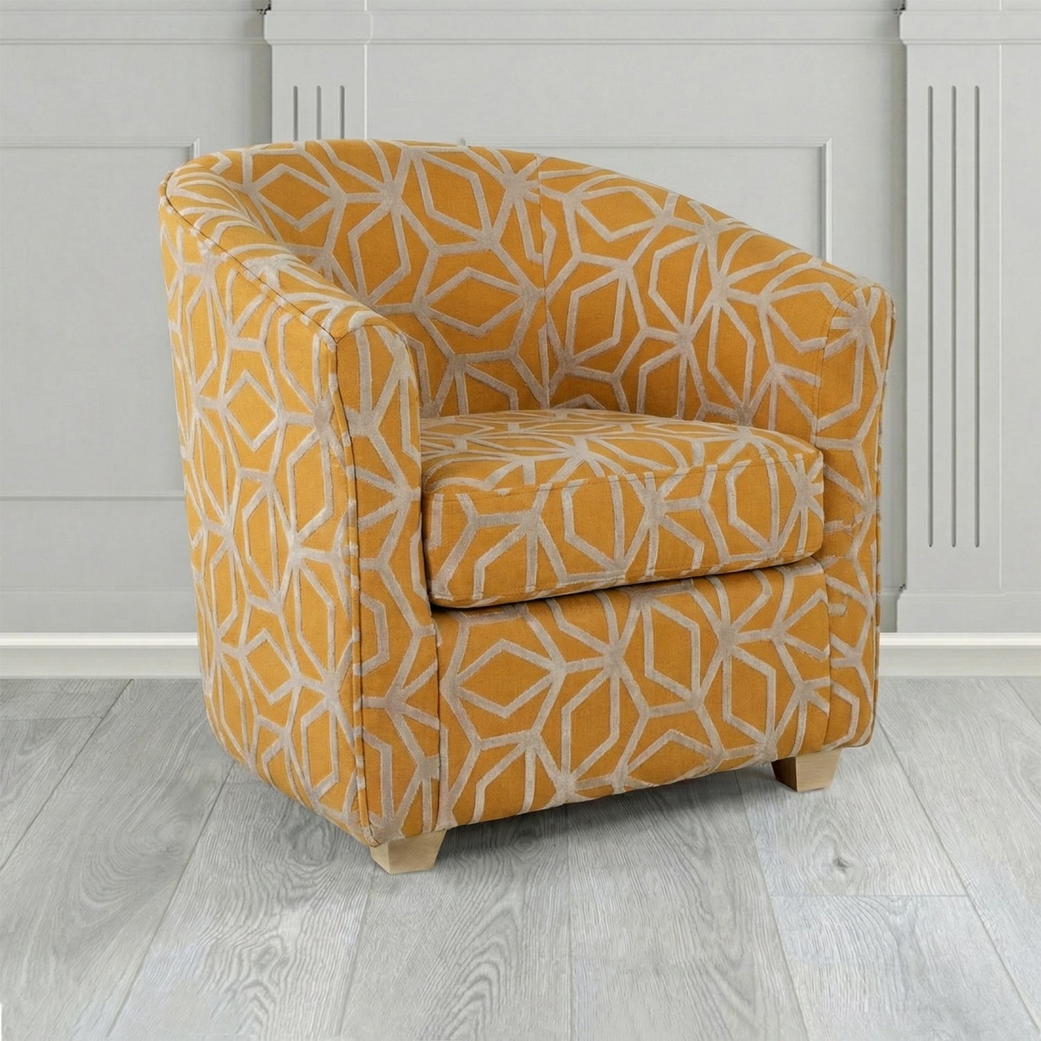 Cannes Tub Chair in Panaz Fabrics Lexington Corinthia Geometric Crib 5 Velvet Fabric