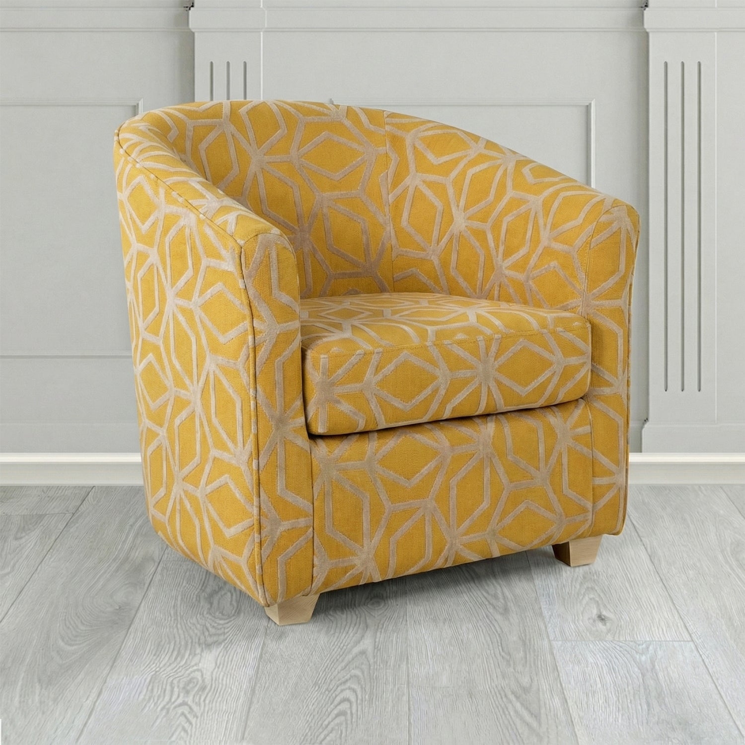 Cannes Tub Chair in Panaz Fabrics Lexington Corinthia Geometric Crib 5 Velvet Fabric