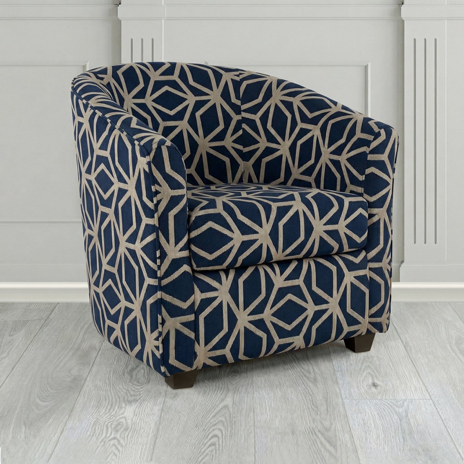 Cannes Tub Chair in Panaz Fabrics Lexington Corinthia Geometric Crib 5 Velvet Fabric