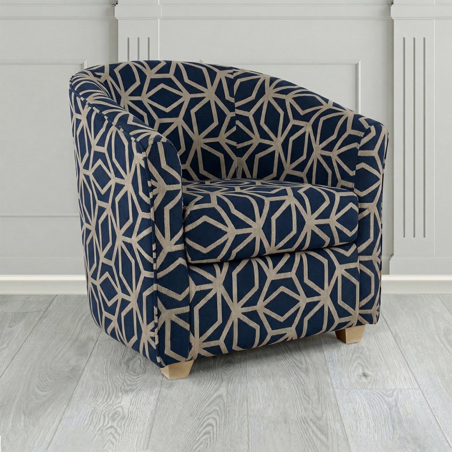 Cannes Tub Chair in Panaz Fabrics Lexington Corinthia Geometric Crib 5 Velvet Fabric