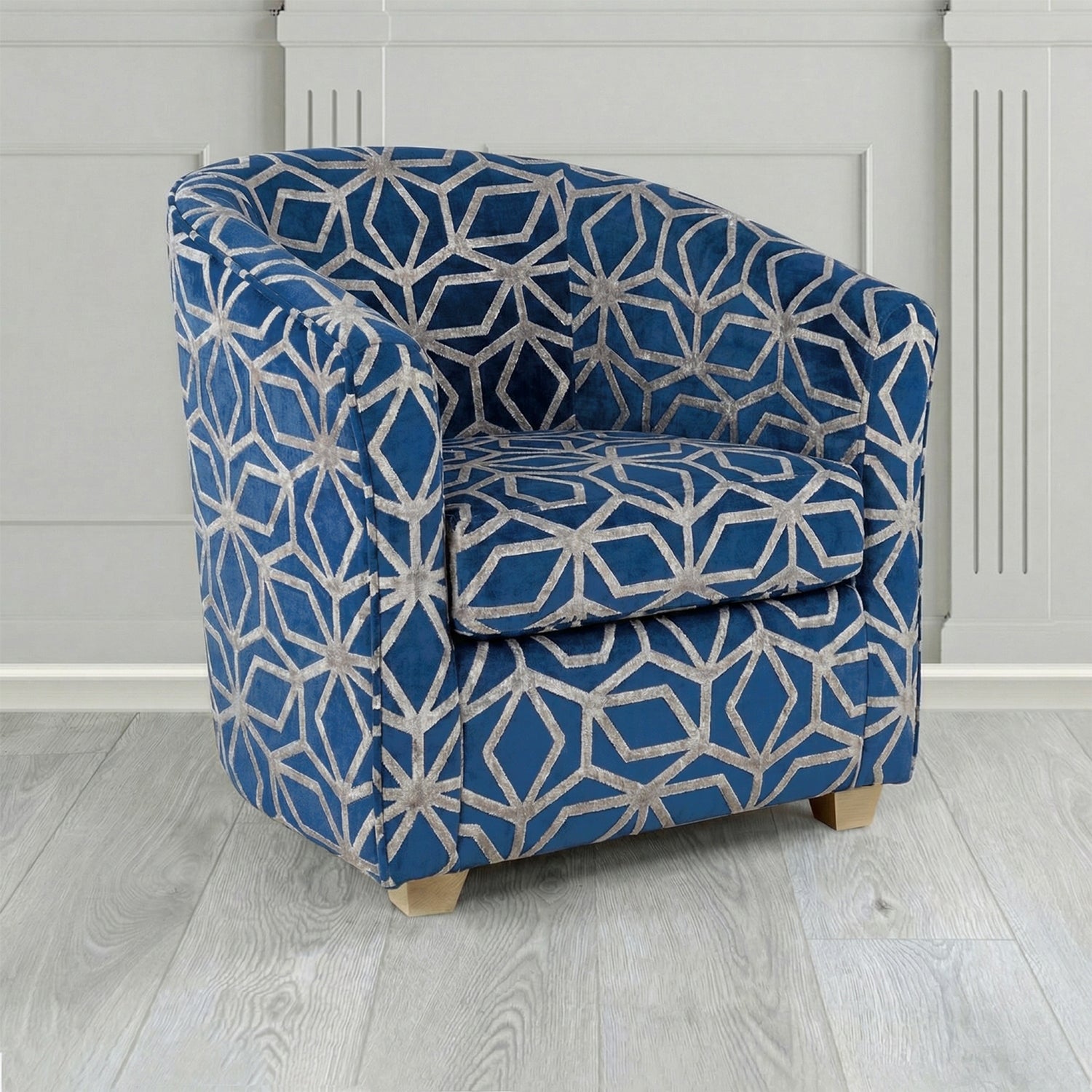Cannes Tub Chair in Panaz Fabrics Lexington Corinthia Geometric Crib 5 Velvet Fabric