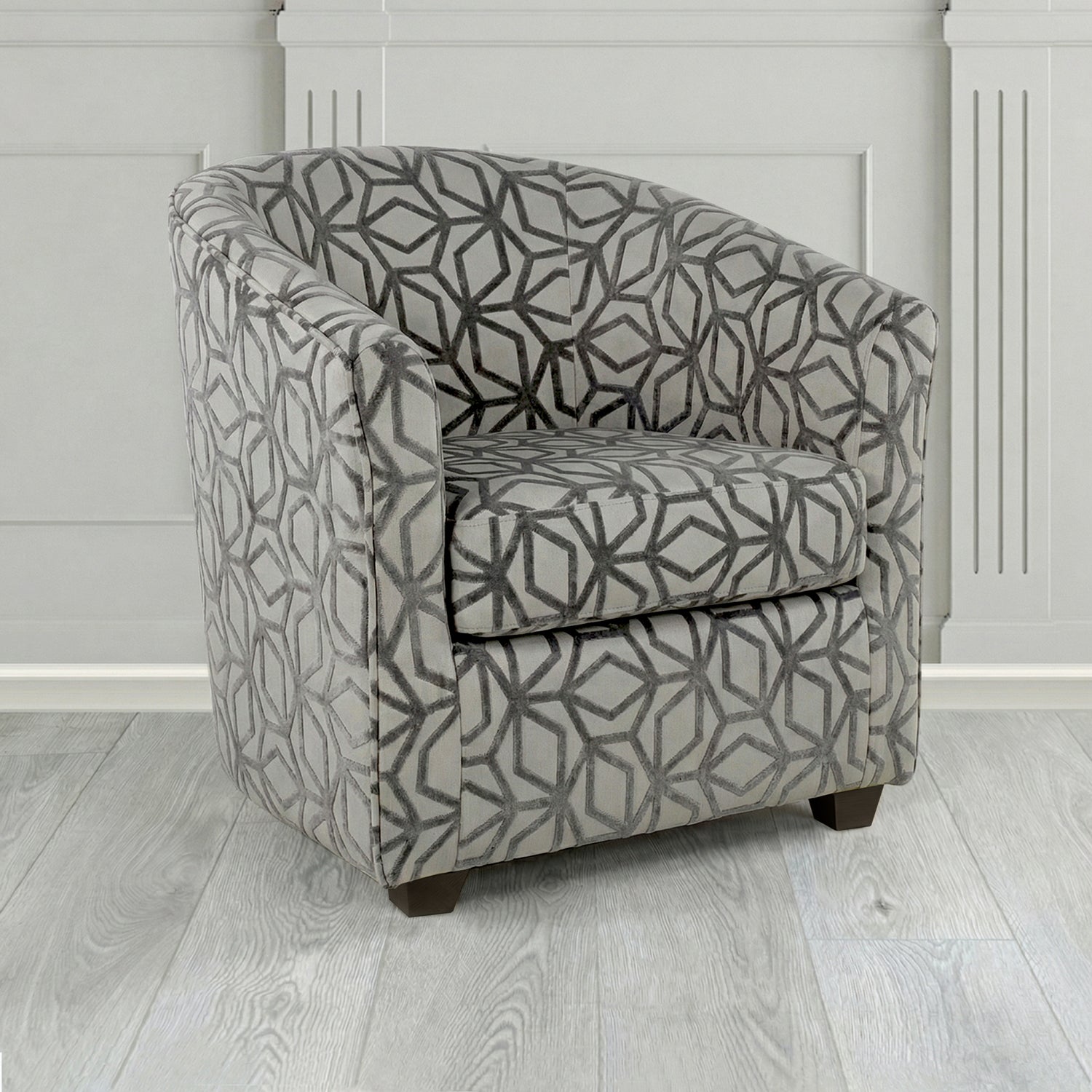 Cannes Tub Chair in Panaz Fabrics Lexington Corinthia Geometric Crib 5 Velvet Fabric