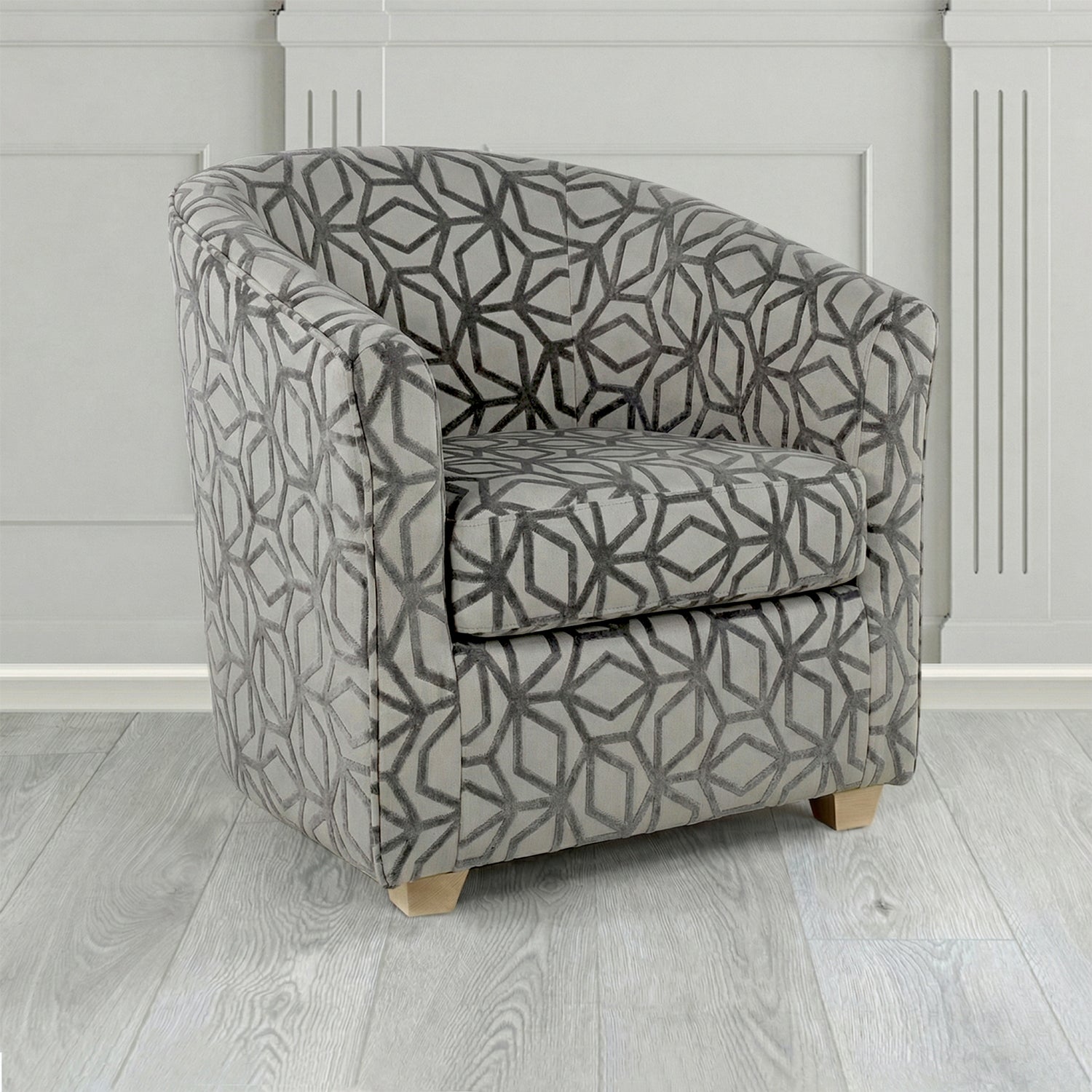 Cannes Tub Chair in Panaz Fabrics Lexington Corinthia Geometric Crib 5 Velvet Fabric
