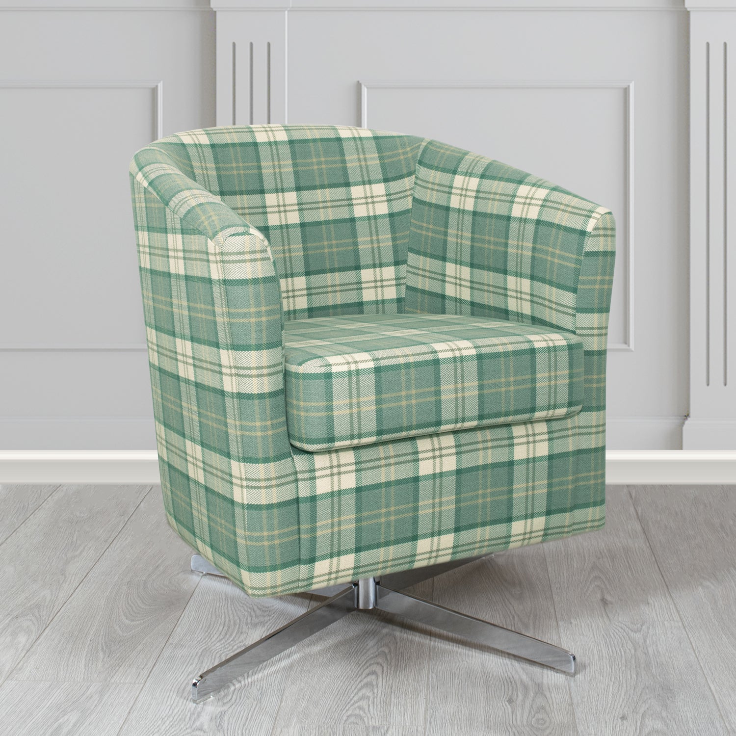 Cannes Swivel Tub Chair in Piazza Plaid Crib 5 Tartan Fabric