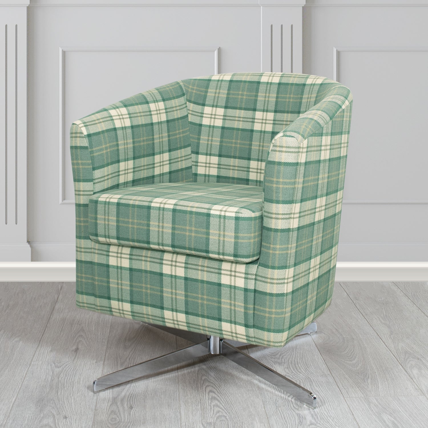 Cannes Swivel Tub Chair in Piazza Plaid Crib 5 Tartan Fabric