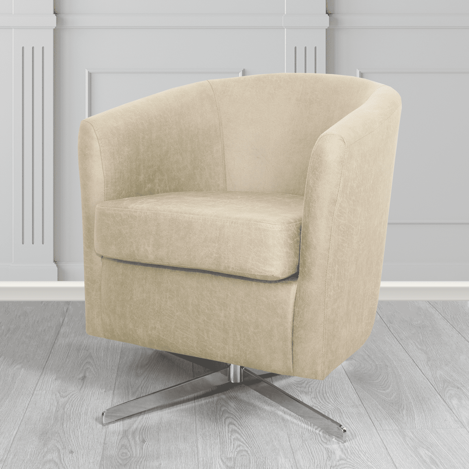 Cannes Swivel Tub Chair in Nevada Beige Faux Leather - The Tub Chair Shop