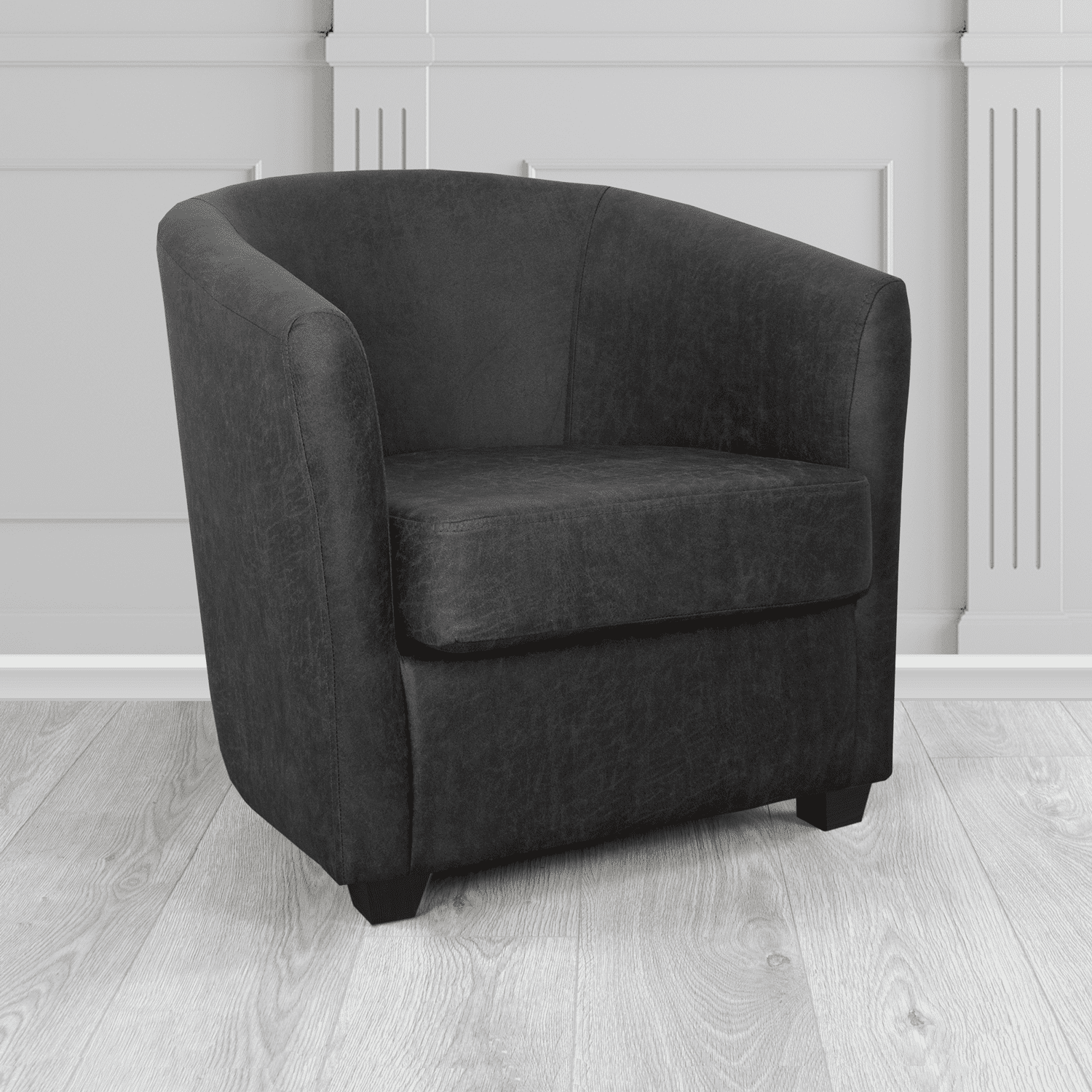 Cannes Tub Chair in Nevada Black Faux Leather - The Tub Chair Shop
