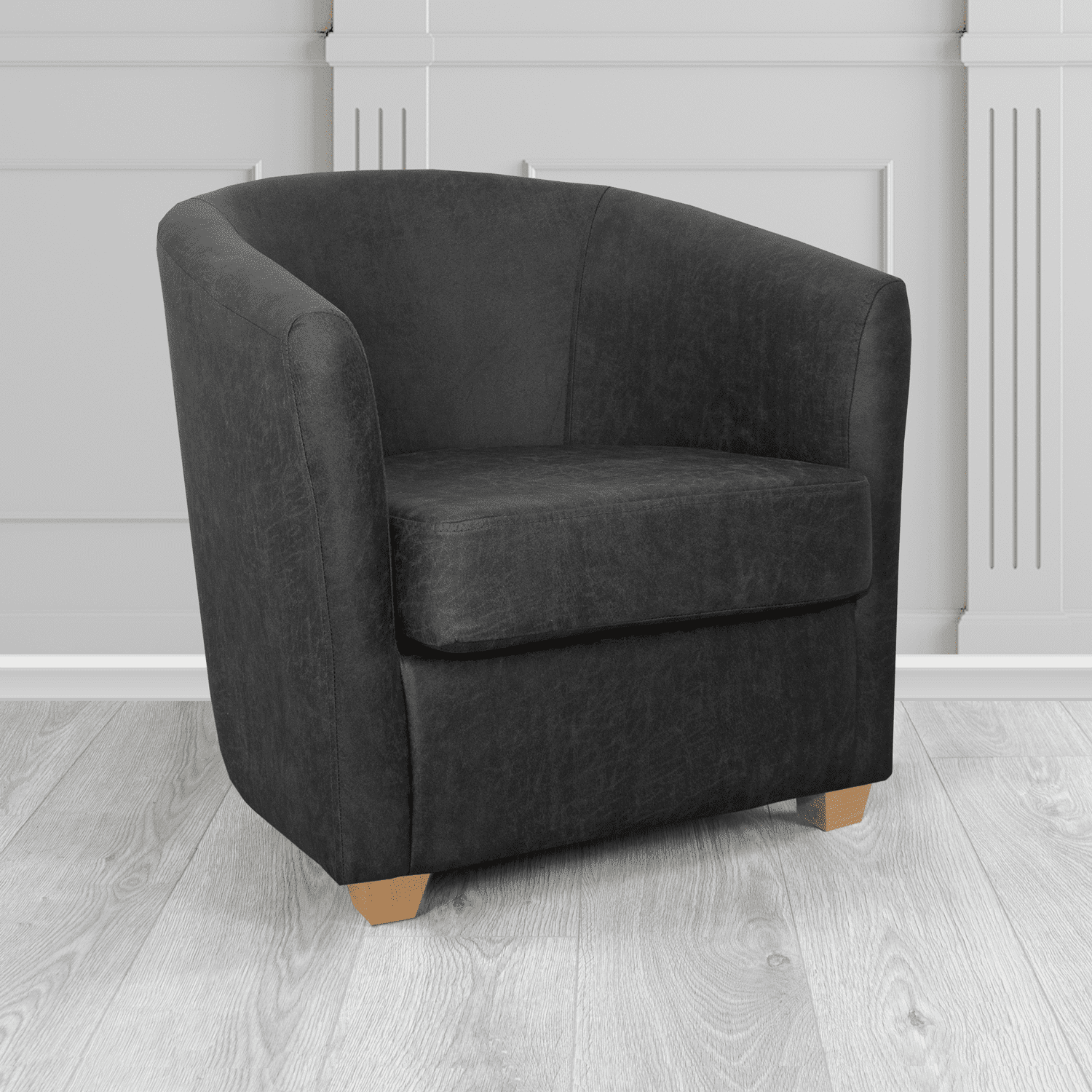 Cannes Tub Chair in Nevada Black Faux Leather - The Tub Chair Shop