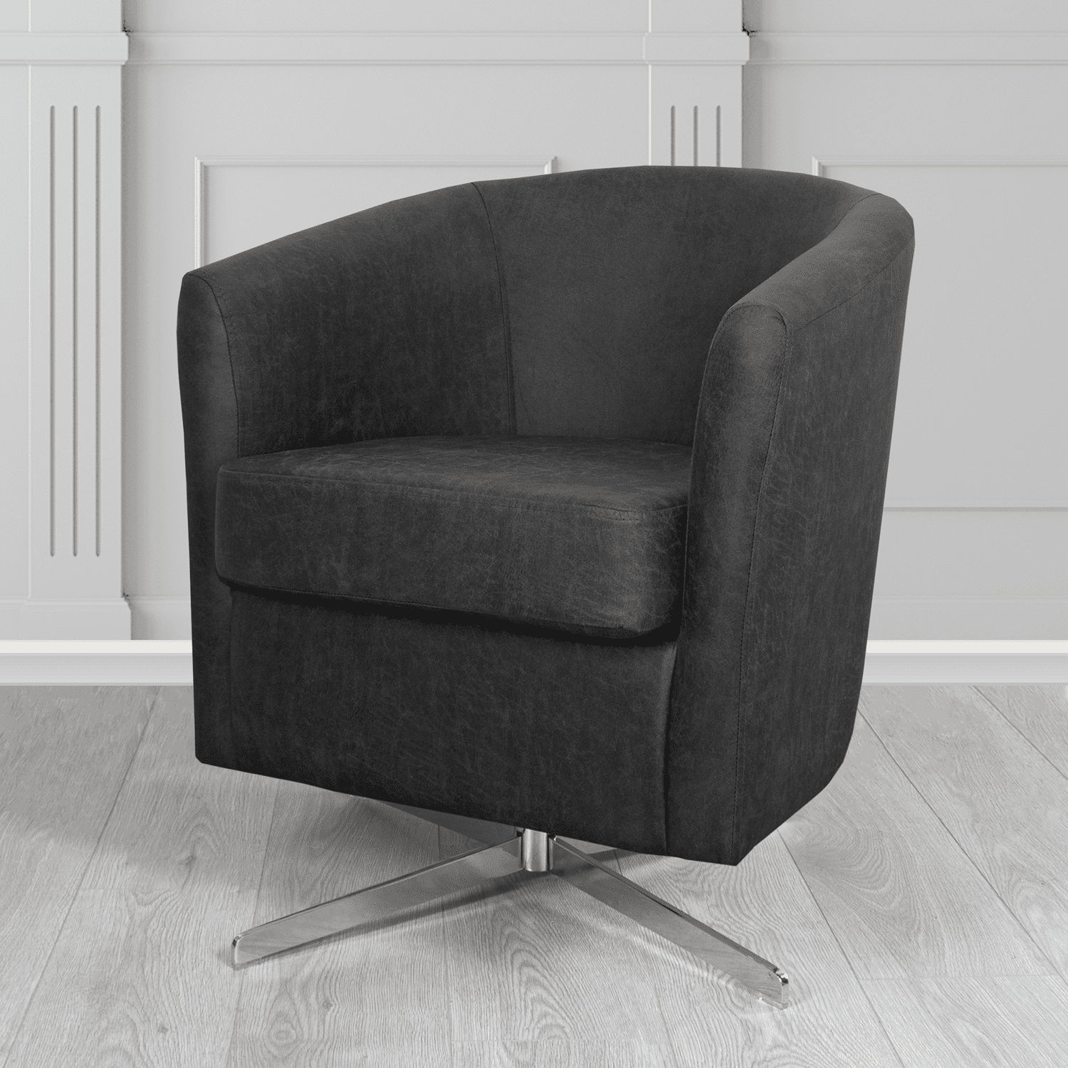 Cannes Swivel Tub Chair in Nevada Black Faux Leather - The Tub Chair Shop