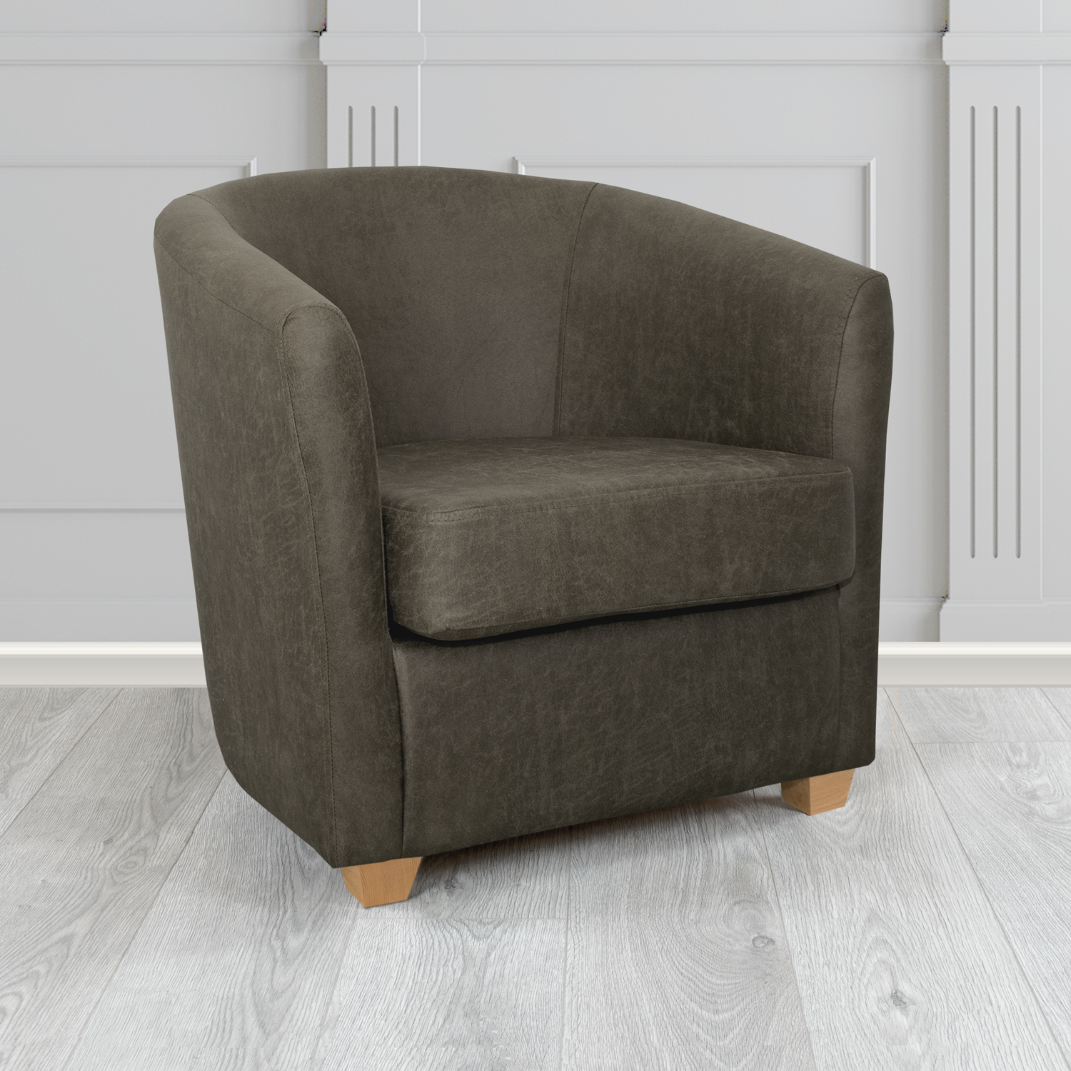 Cannes Tub Chair in Nevada Charcoal Faux Leather - The Tub Chair Shop