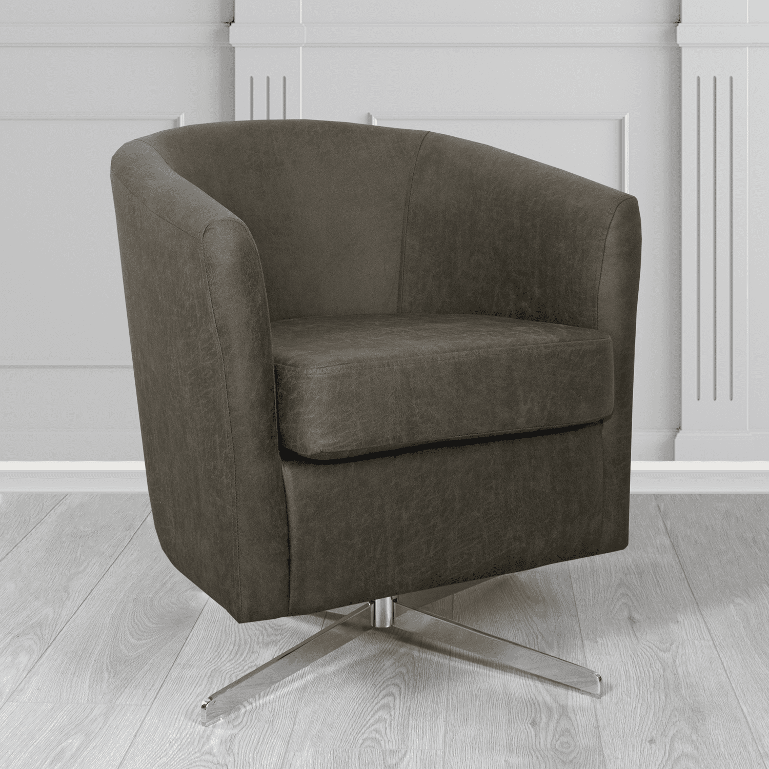 Cannes Swivel Tub Chair in Nevada Charcoal Faux Leather - The Tub Chair Shop