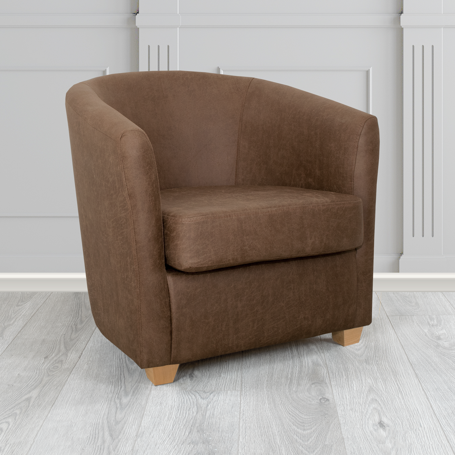 Cannes Tub Chair in Nevada Chocolate Faux Leather - The Tub Chair Shop