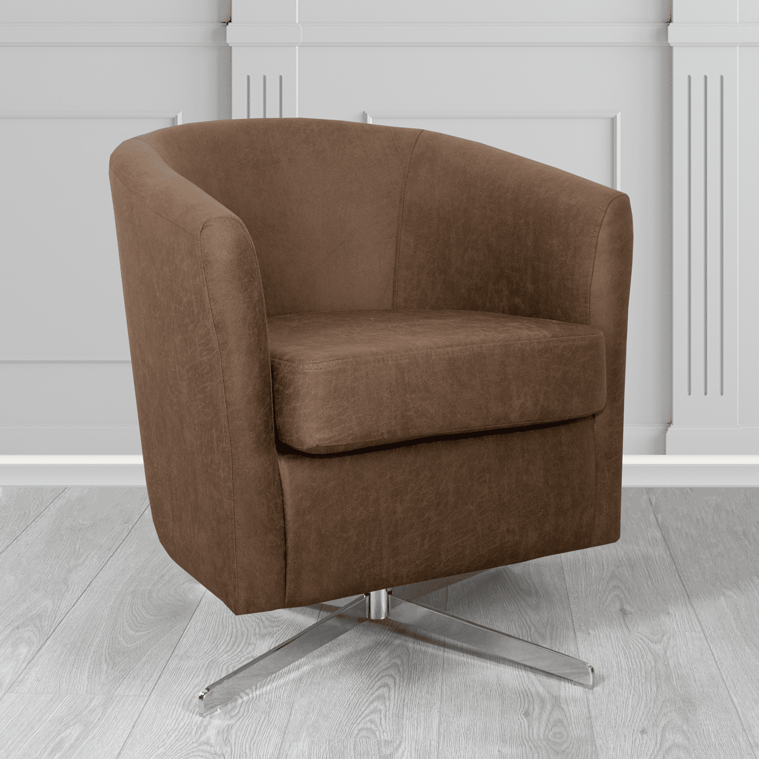 Cannes Swivel Tub Chair in Nevada Chocolate Faux Leather - The Tub Chair Shop