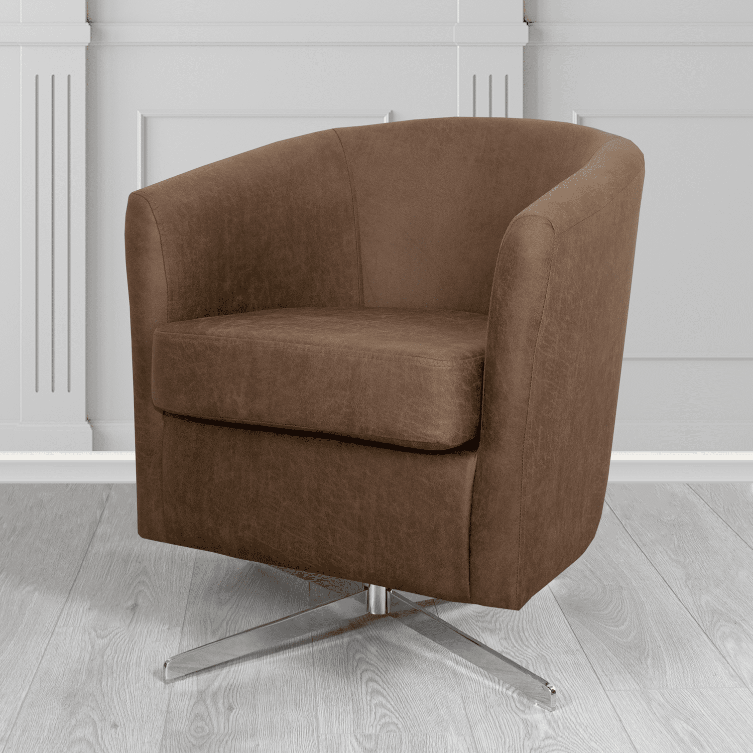 Cannes Swivel Tub Chair in Nevada Chocolate Faux Leather - The Tub Chair Shop