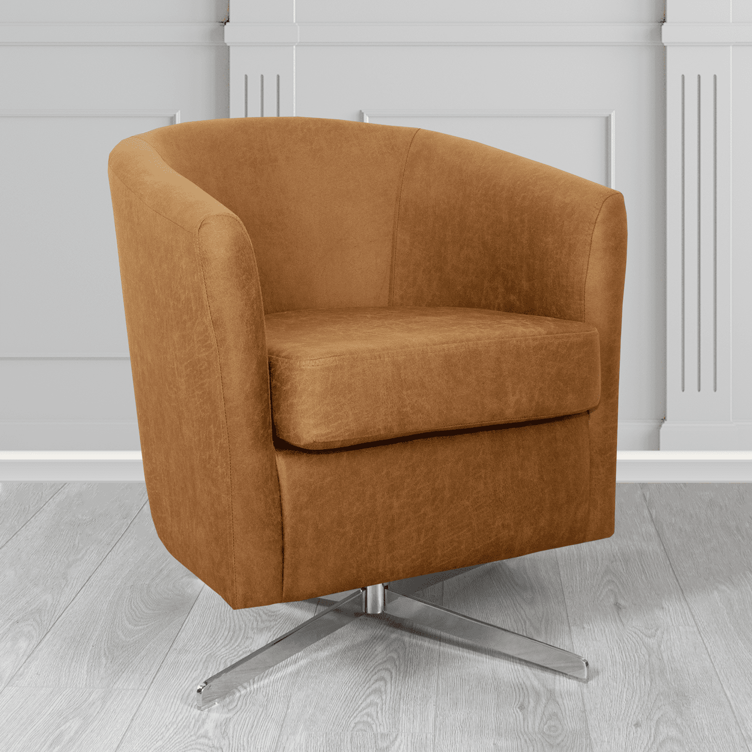 Cannes Swivel Tub Chair in Nevada Rust Faux Leather - The Tub Chair Shop