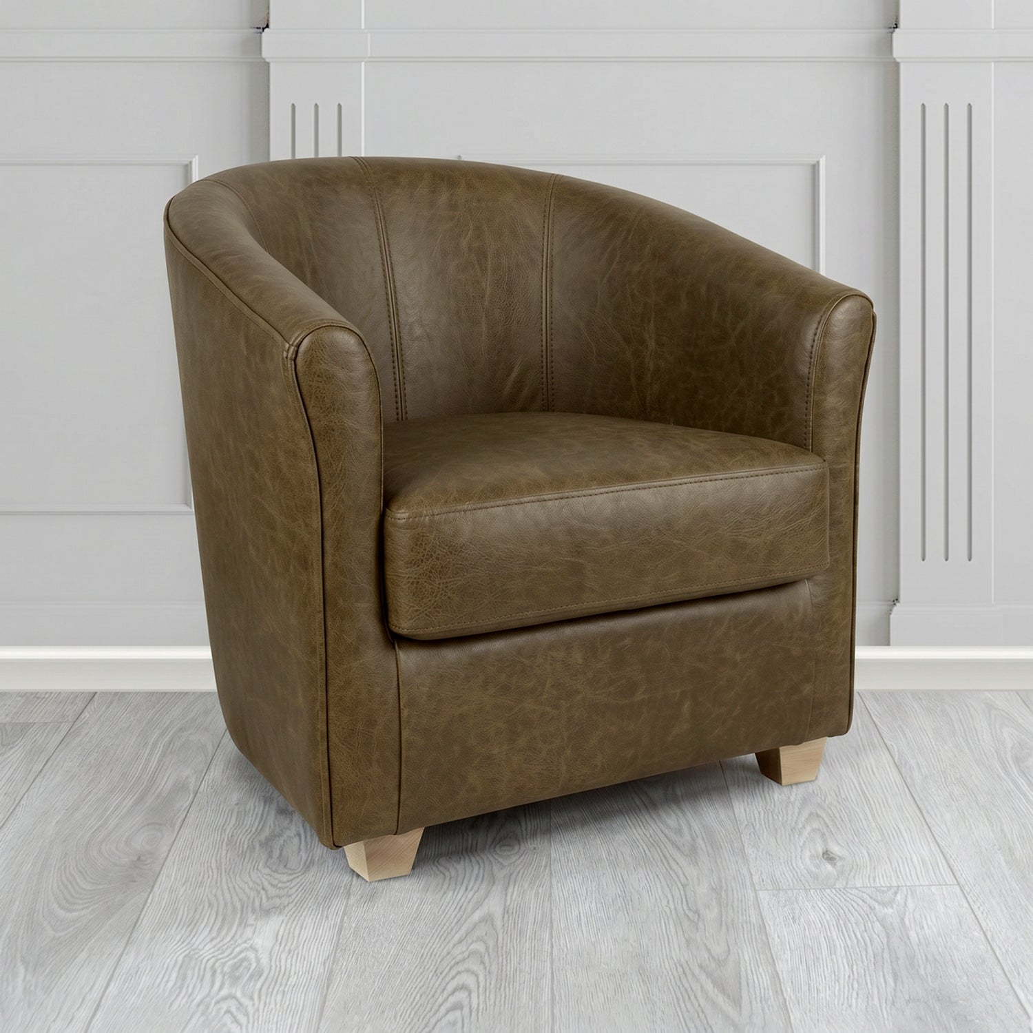 Cannes Tub Chair in Crest Leather Saloon Semi-Aniline Crib 5 Genuine Leather