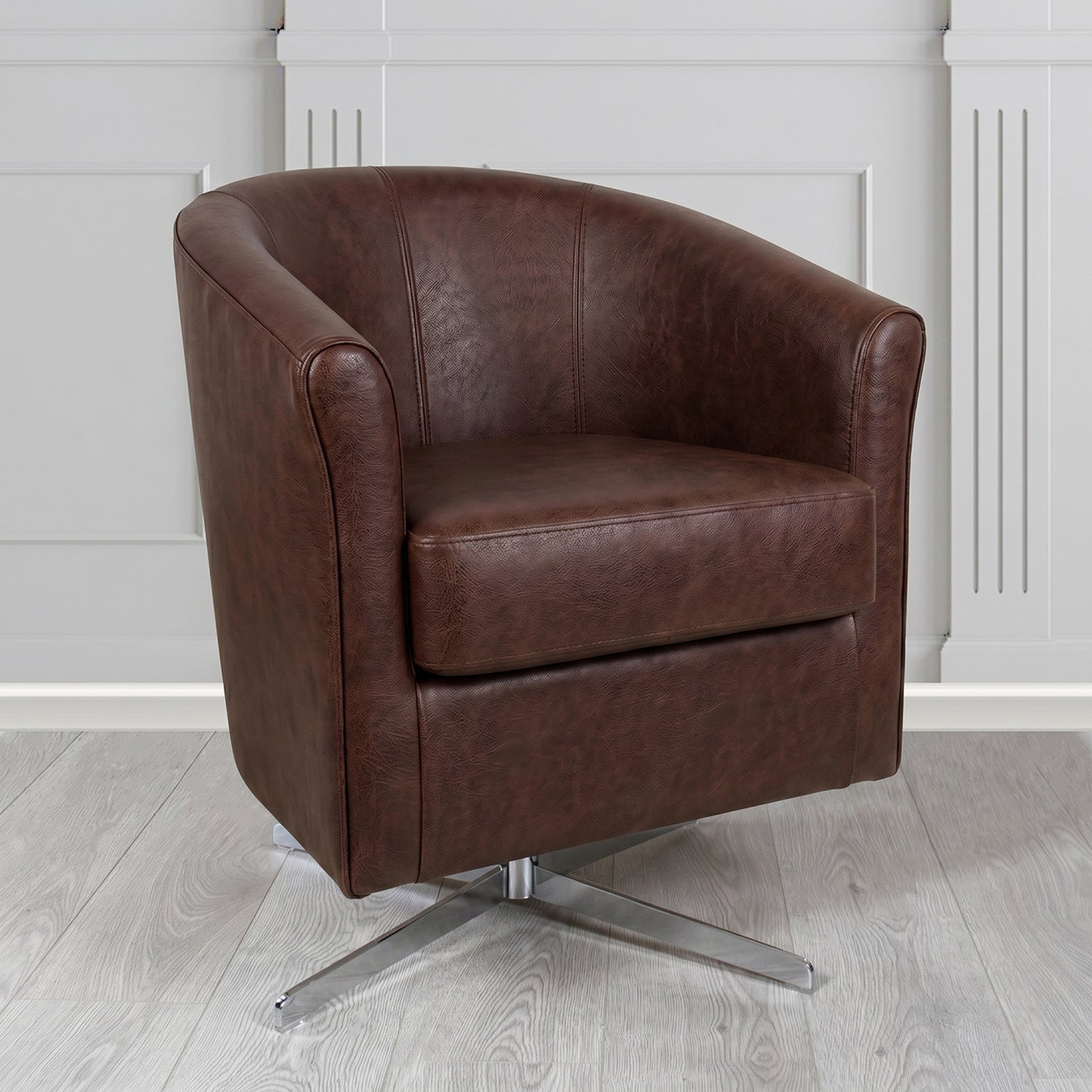 Cannes Swivel Tub Chair in Crest Leather Saloon Semi-Aniline Crib 5 Genuine Leather
