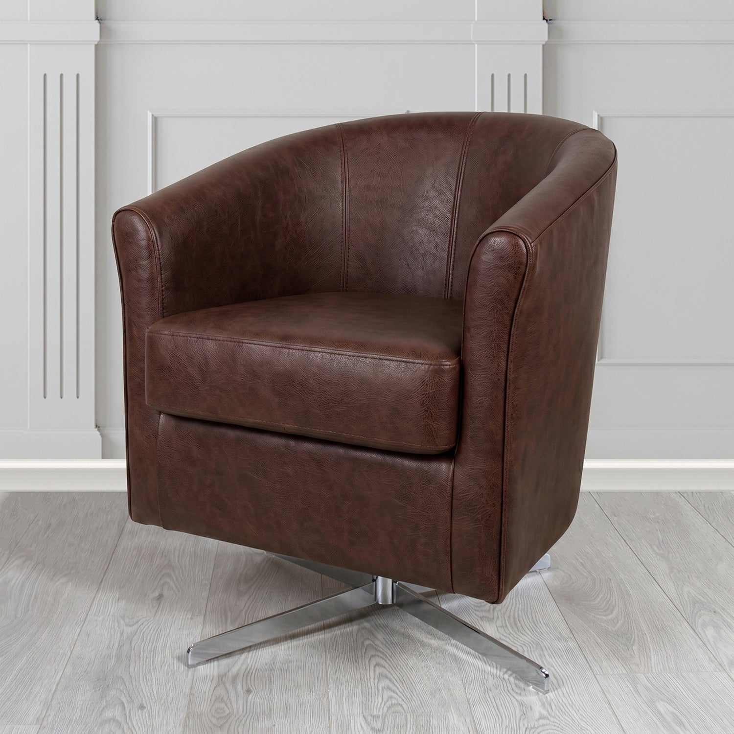 Cannes Swivel Tub Chair in Crest Leather Saloon Semi-Aniline Crib 5 Genuine Leather