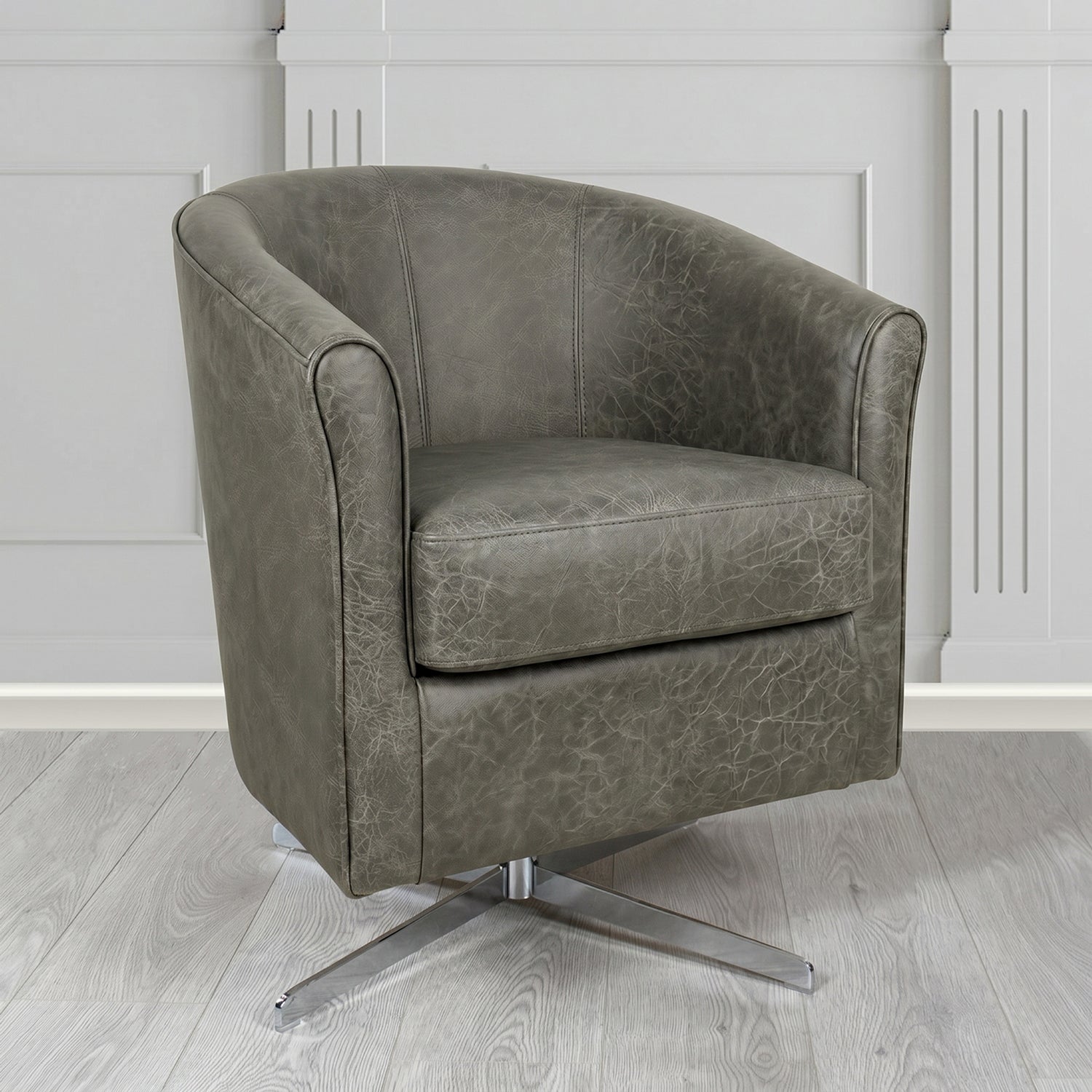Cannes Swivel Tub Chair in Crest Leather Saloon Semi-Aniline Crib 5 Genuine Leather