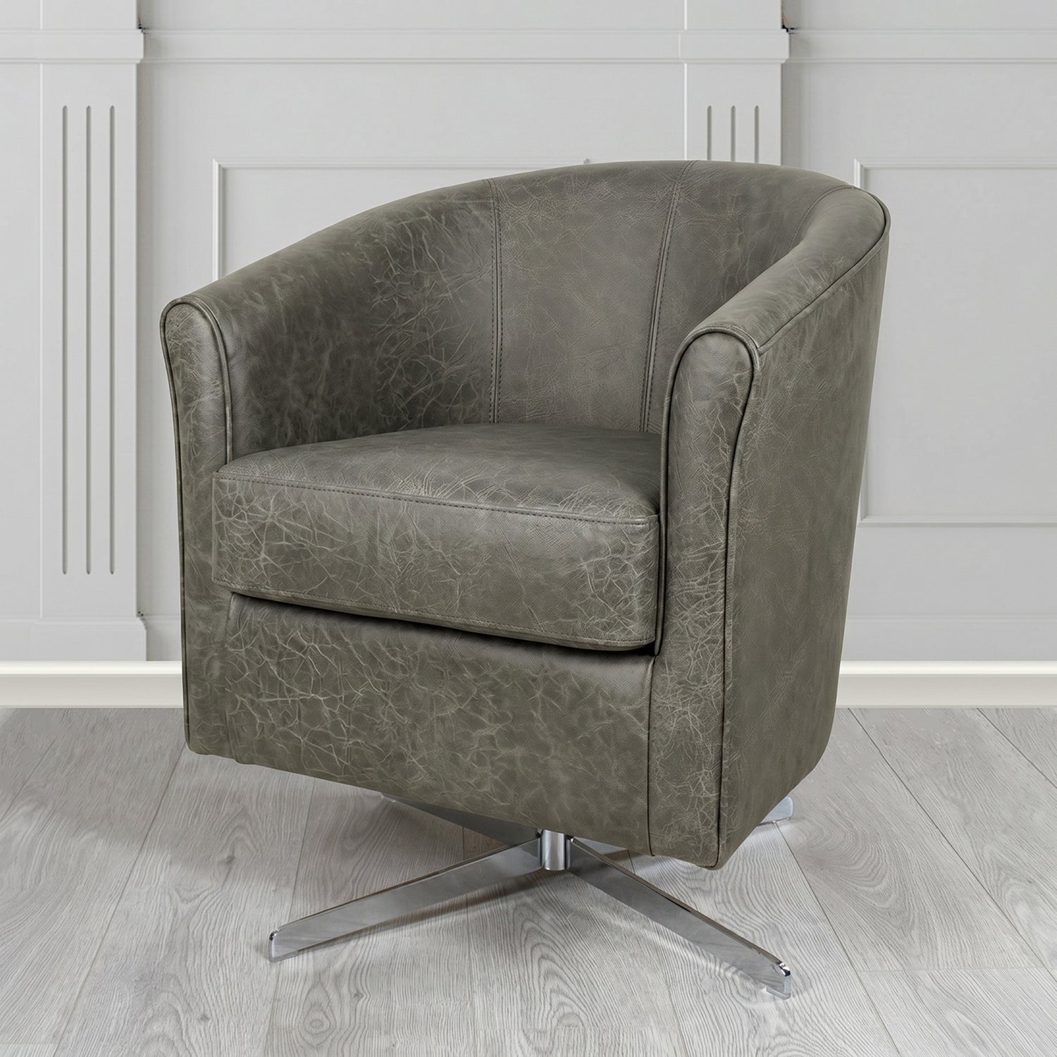 Cannes Swivel Tub Chair in Crest Leather Saloon Semi-Aniline Crib 5 Genuine Leather
