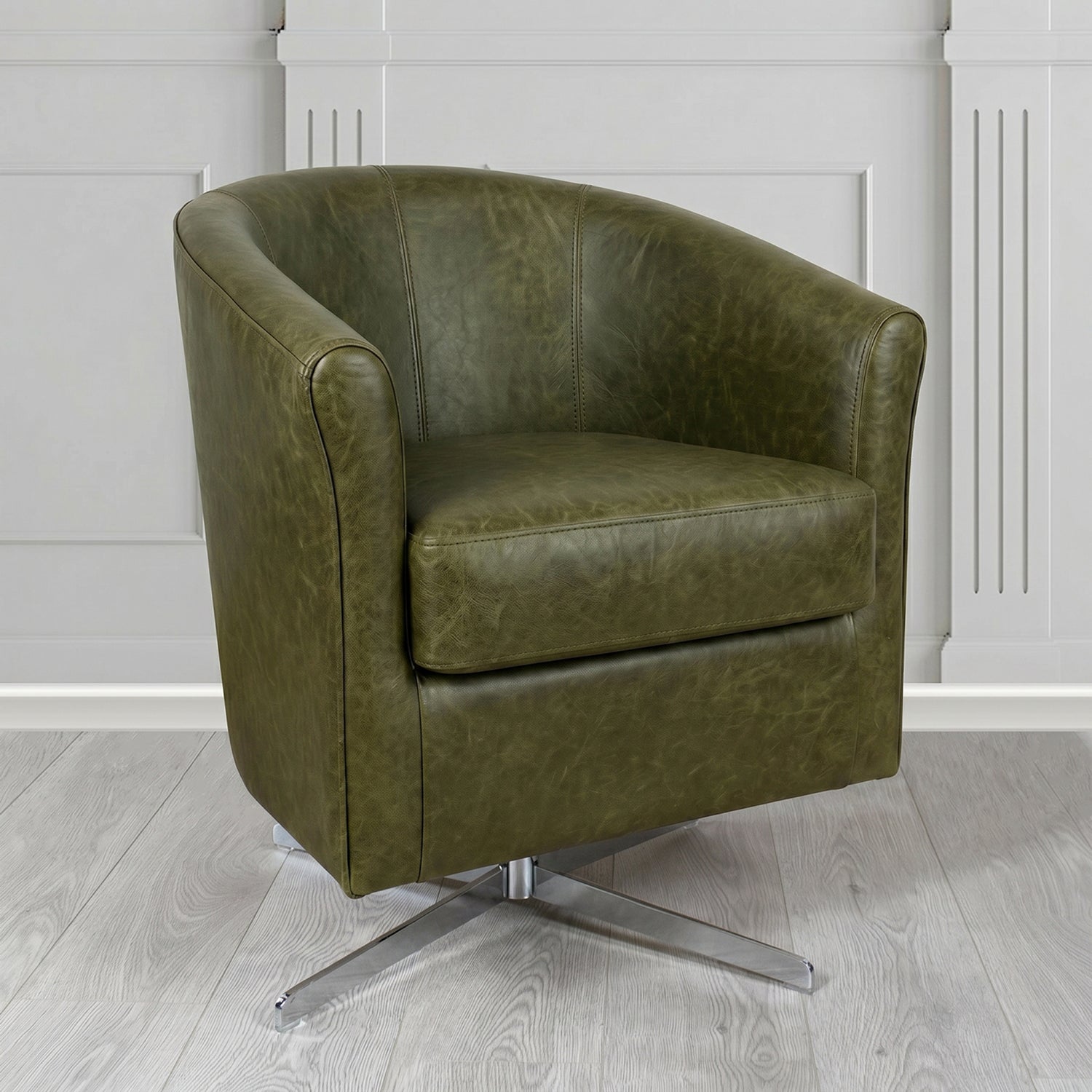 Cannes Swivel Tub Chair in Crest Leather Saloon Semi-Aniline Crib 5 Genuine Leather