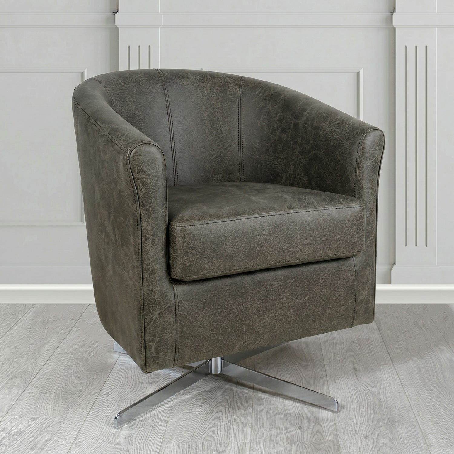 Cannes Swivel Tub Chair in Crest Leather Saloon Semi-Aniline Crib 5 Genuine Leather