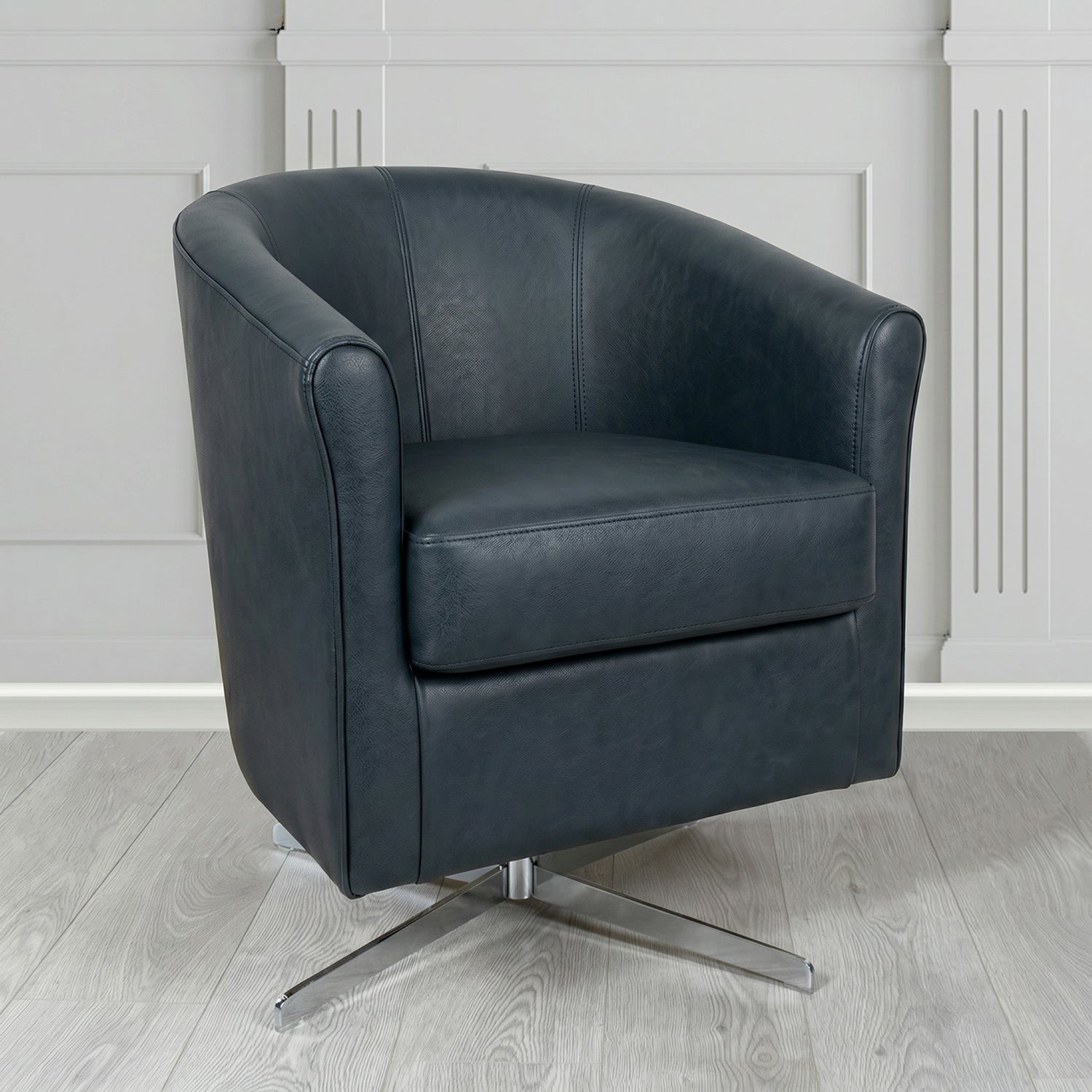 Cannes Swivel Tub Chair in Crest Leather Saloon Semi-Aniline Crib 5 Genuine Leather