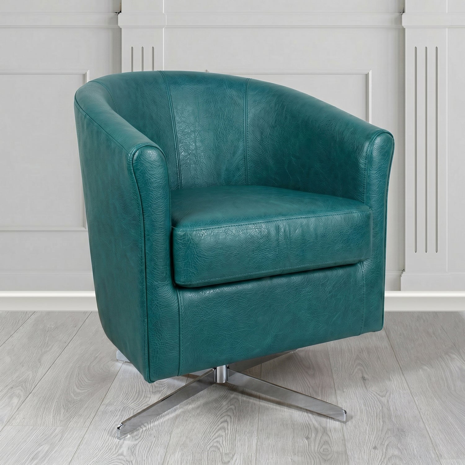 Cannes Swivel Tub Chair in Crest Leather Saloon Semi-Aniline Crib 5 Genuine Leather