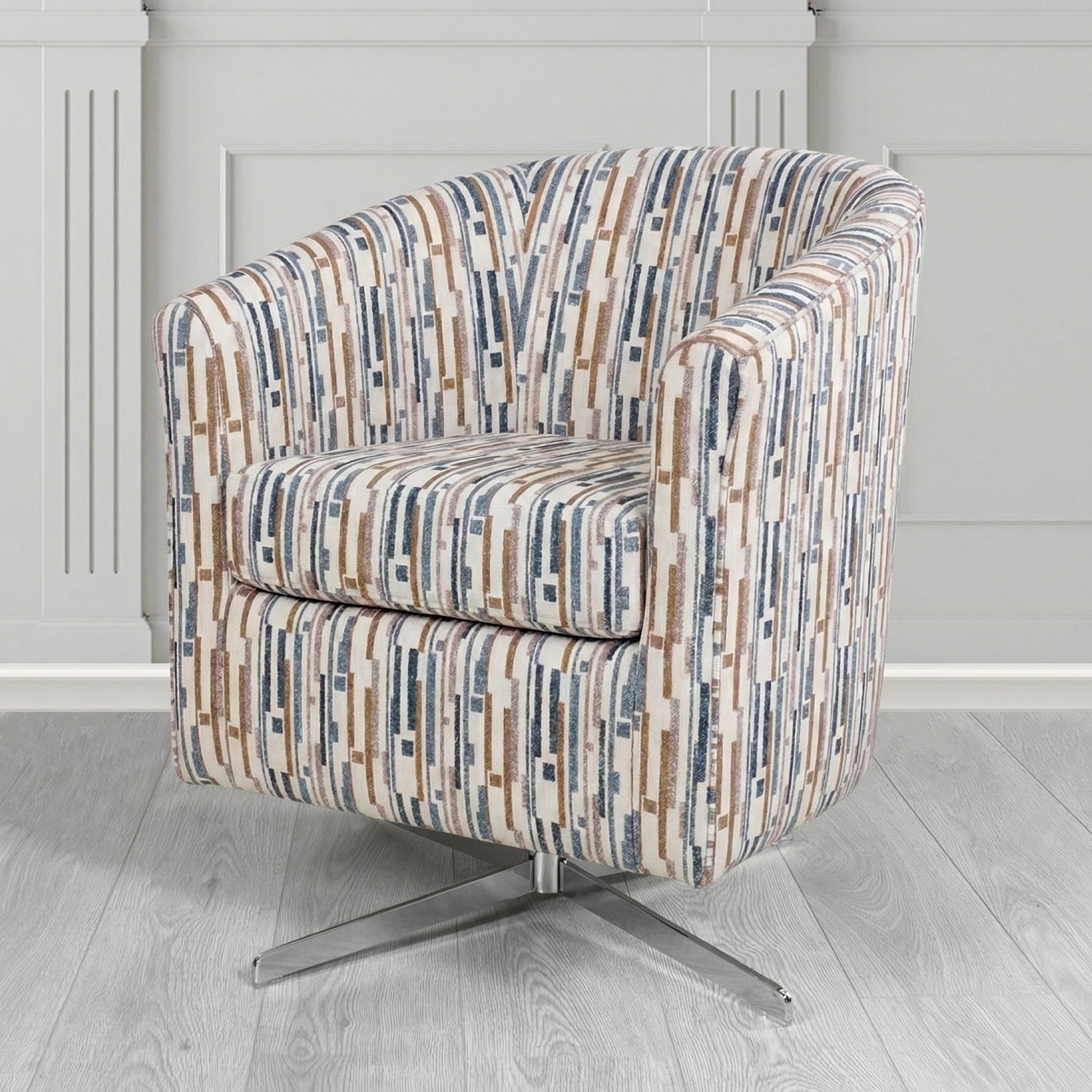 Cannes Swivel Tub Chair in Fryett's Santos Stripe Fabric