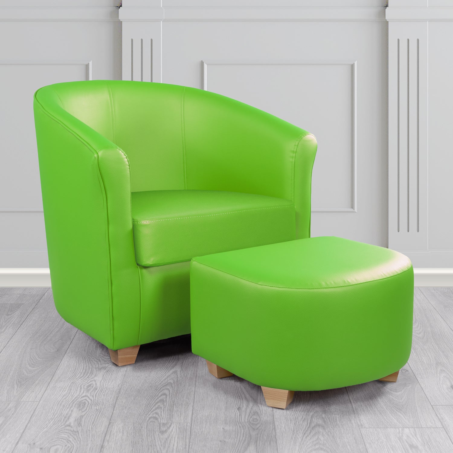 Cannes Tub Chair with Footstool Set in Madrid Lime Faux Leather - The Tub Chair Shop