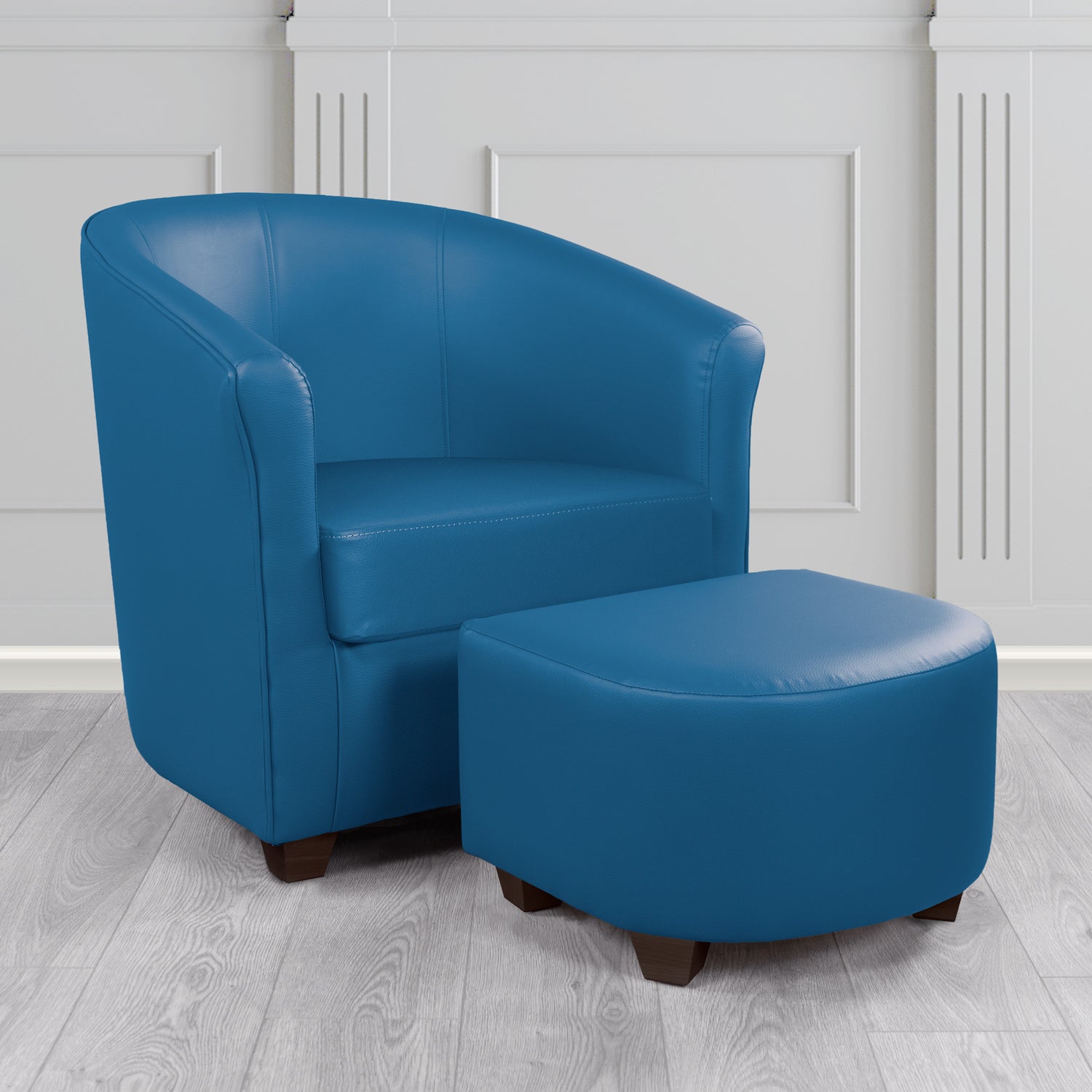 Cannes Tub Chair with Footstool Set in Madrid Royal Faux Leather - The Tub Chair Shop