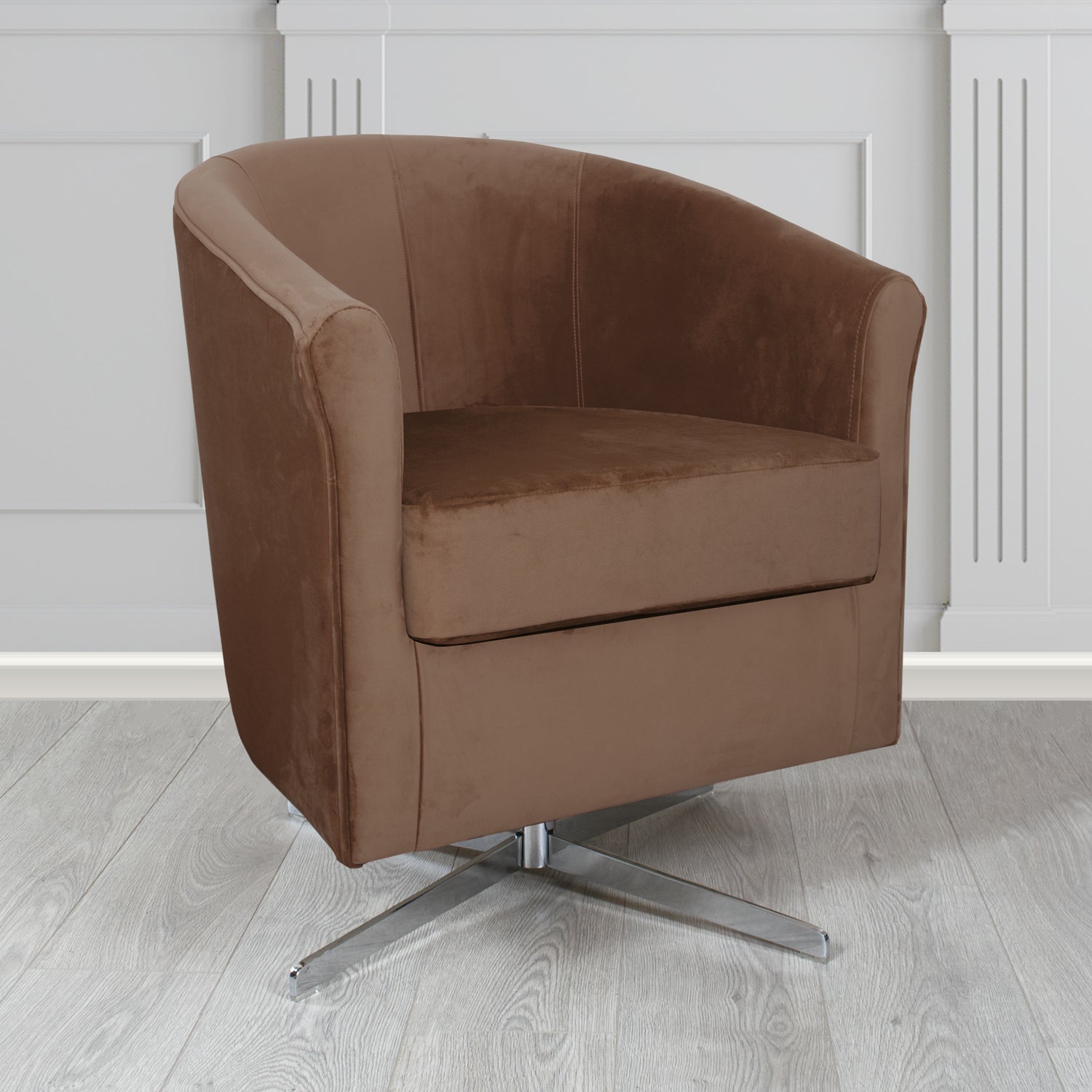 Cannes Swivel Tub Chair in Zinc Textile Z Suede Crib 5 Faux Suede Fabric