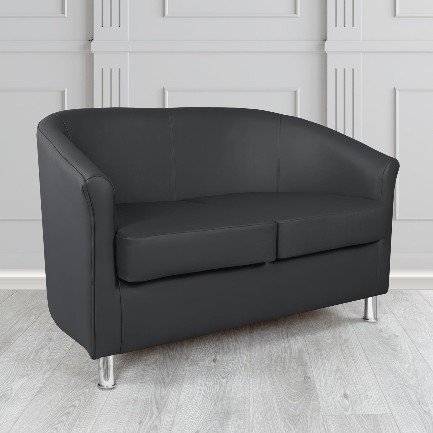 Como 2 Seater Tub Sofa in Maximo Black MAX3408 Antimicrobial Crib 5 Contract Faux Leather