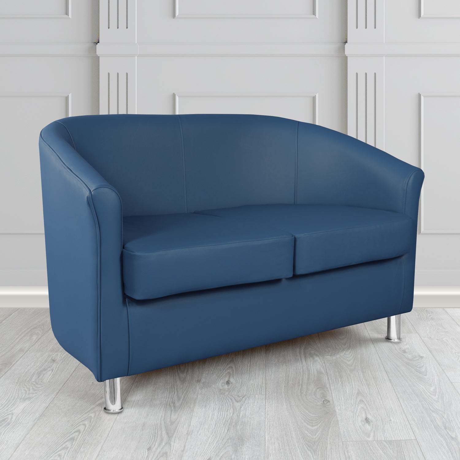 Como 2 Seater Tub Sofa in Vele Azzurro Crib 5 Genuine Leather